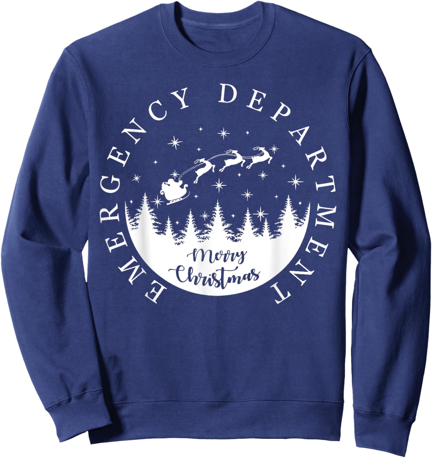 Emergency Department ER Nurse Christmas Outfit -Adults Black Small Modern Christmas Solid Short Sleeve Christmas-themed Emergency Room Tech Nurse Sweatshirt - Sweatshirt | Navy
