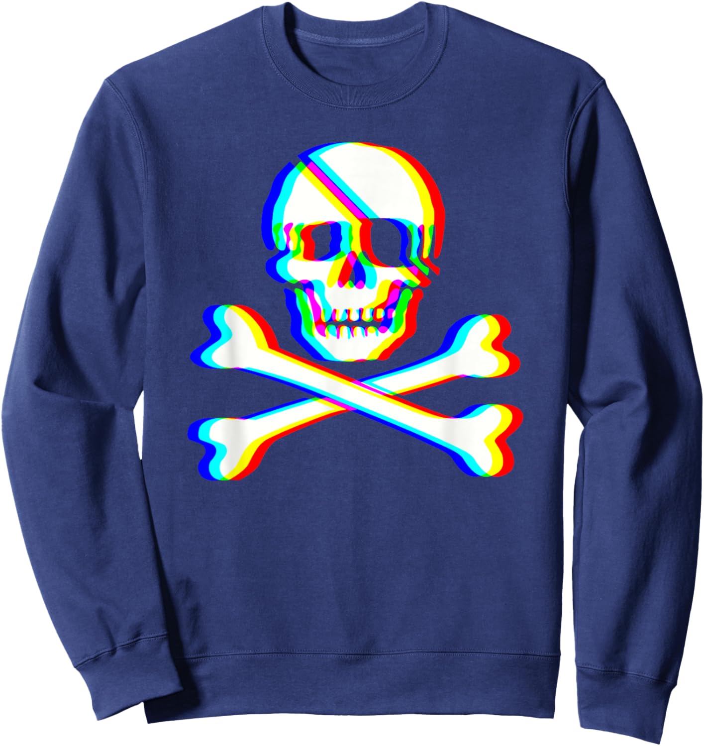 Jolly Roger Trippy Crossbones Skull Halloween Rave EDM Party Sweatshirt - Sweatshirt | Navy