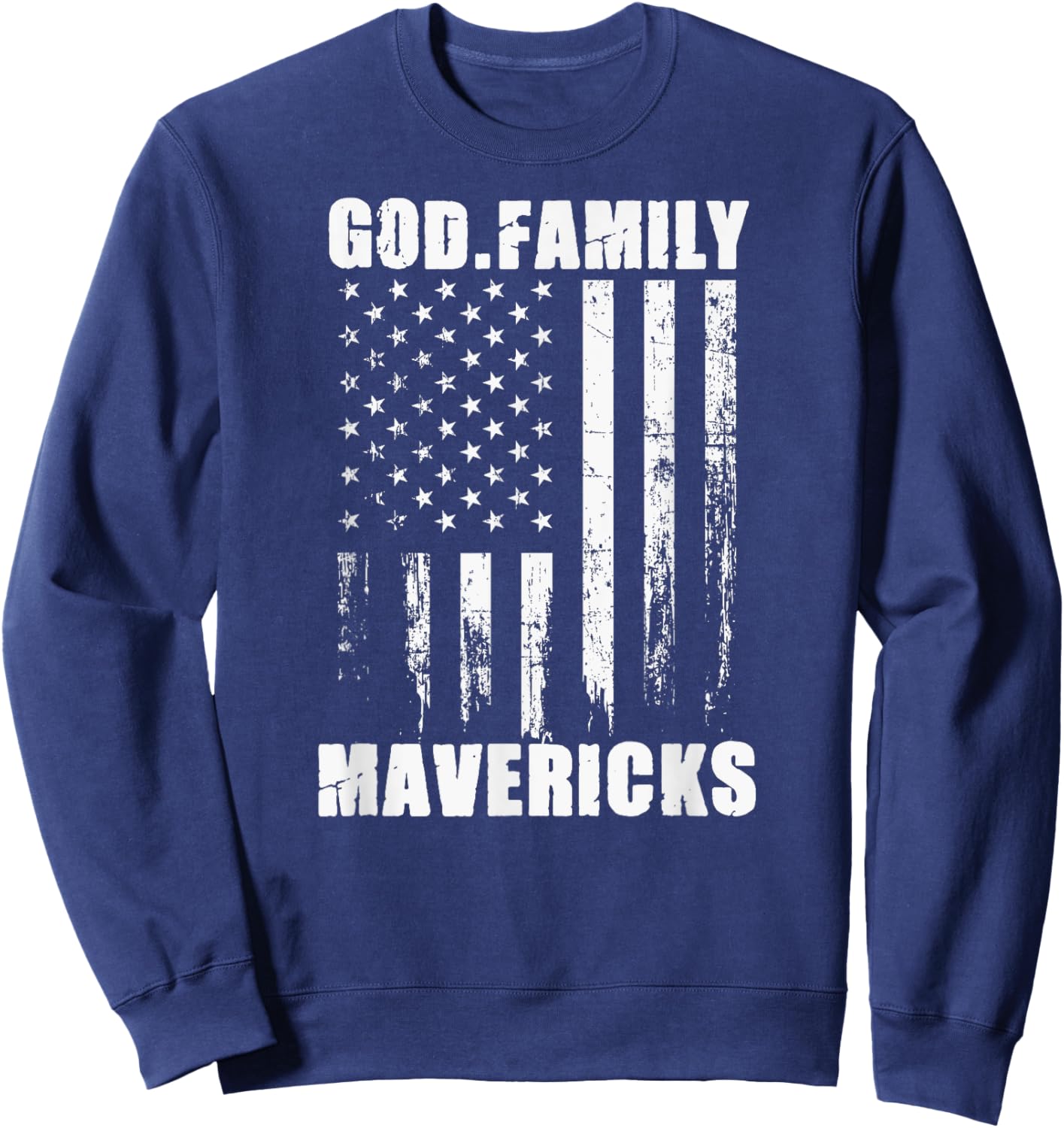 Marshall Mavericks God. Family. Vintage USA Flag Sweatshirt - Sweatshirt | Navy