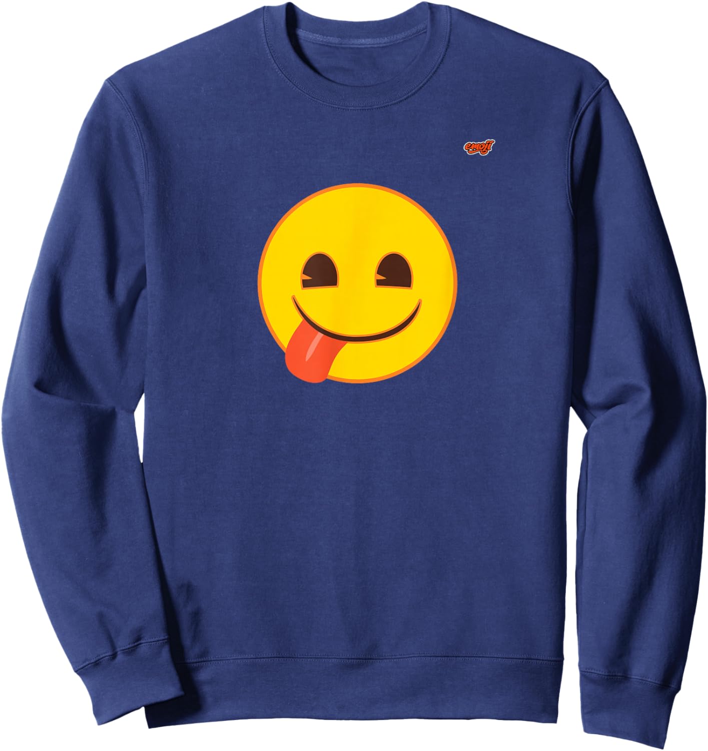 Emoticon Yellow Smile Smiling Face Tongue Fun Silly Cute Sweatshirt - Sweatshirt | Navy