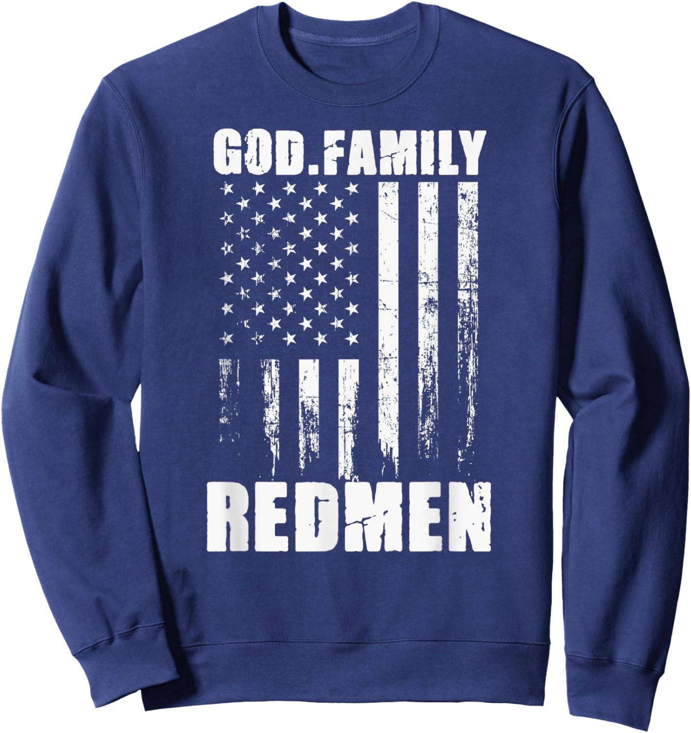 Rock Hill Redmen God. Family. Vintage USA Flag Sweatshirt - Sweatshirt | Navy