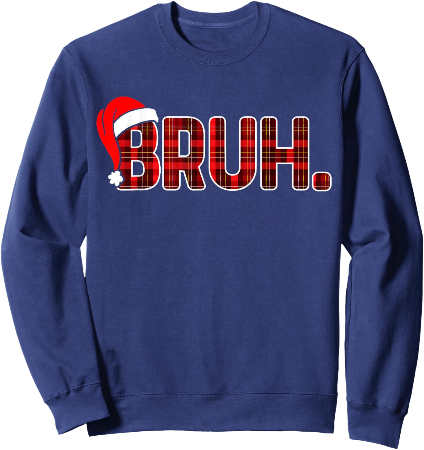Bruh Funny Christmas Plaid Teens Boys Kids Xmas Pajamas Sweatshirt - Sweatshirt | Navy