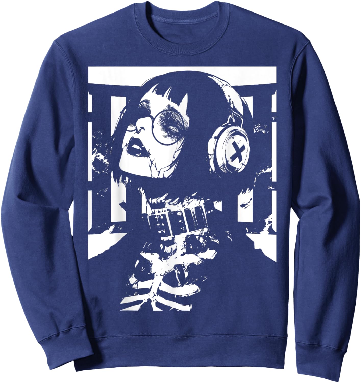 Horror Techwear Ghoul Girl Cybergoth Gothic Anime Manga Sweatshirt - Sweatshirt | Navy