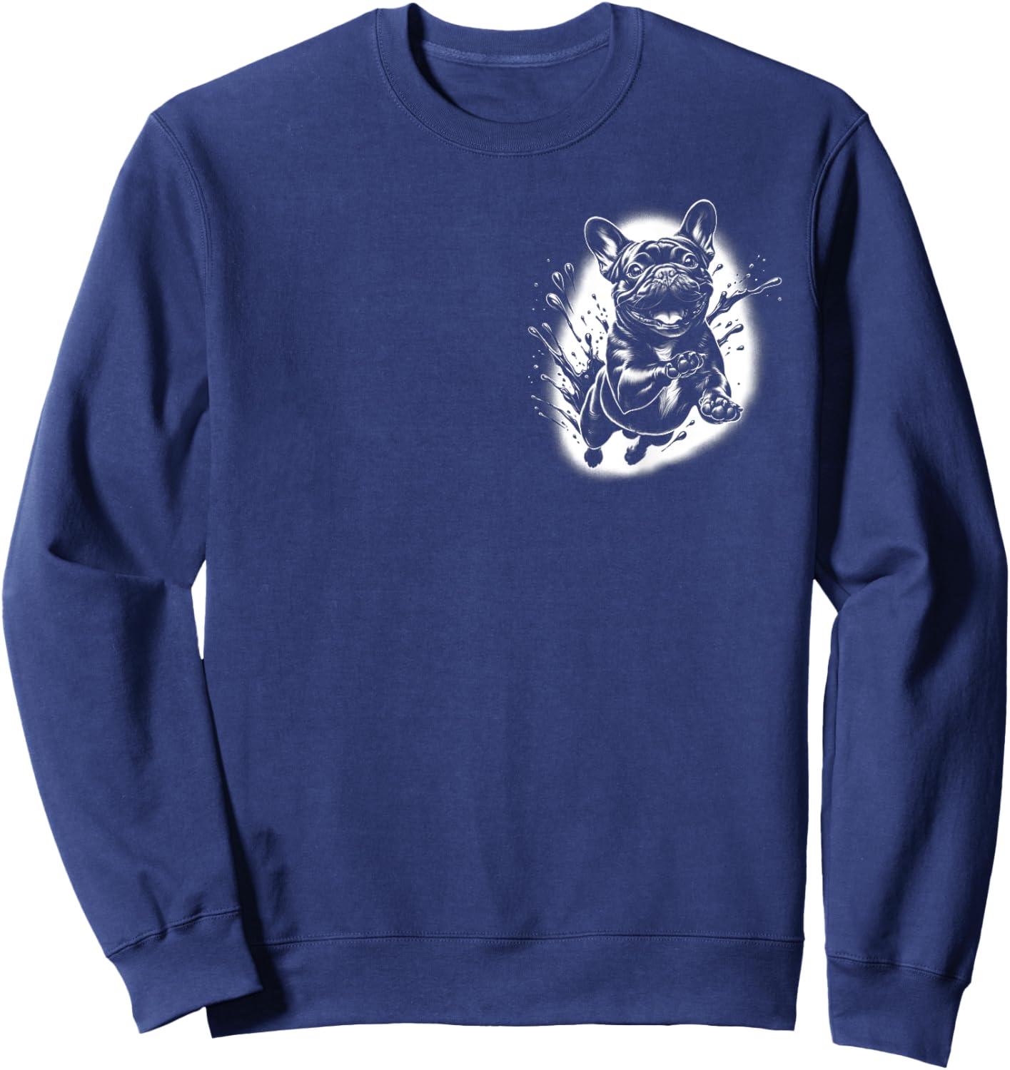 French Bulldog with Cool Paint Spots on Chest Women Kids Sweatshirt - Sweatshirt | Navy