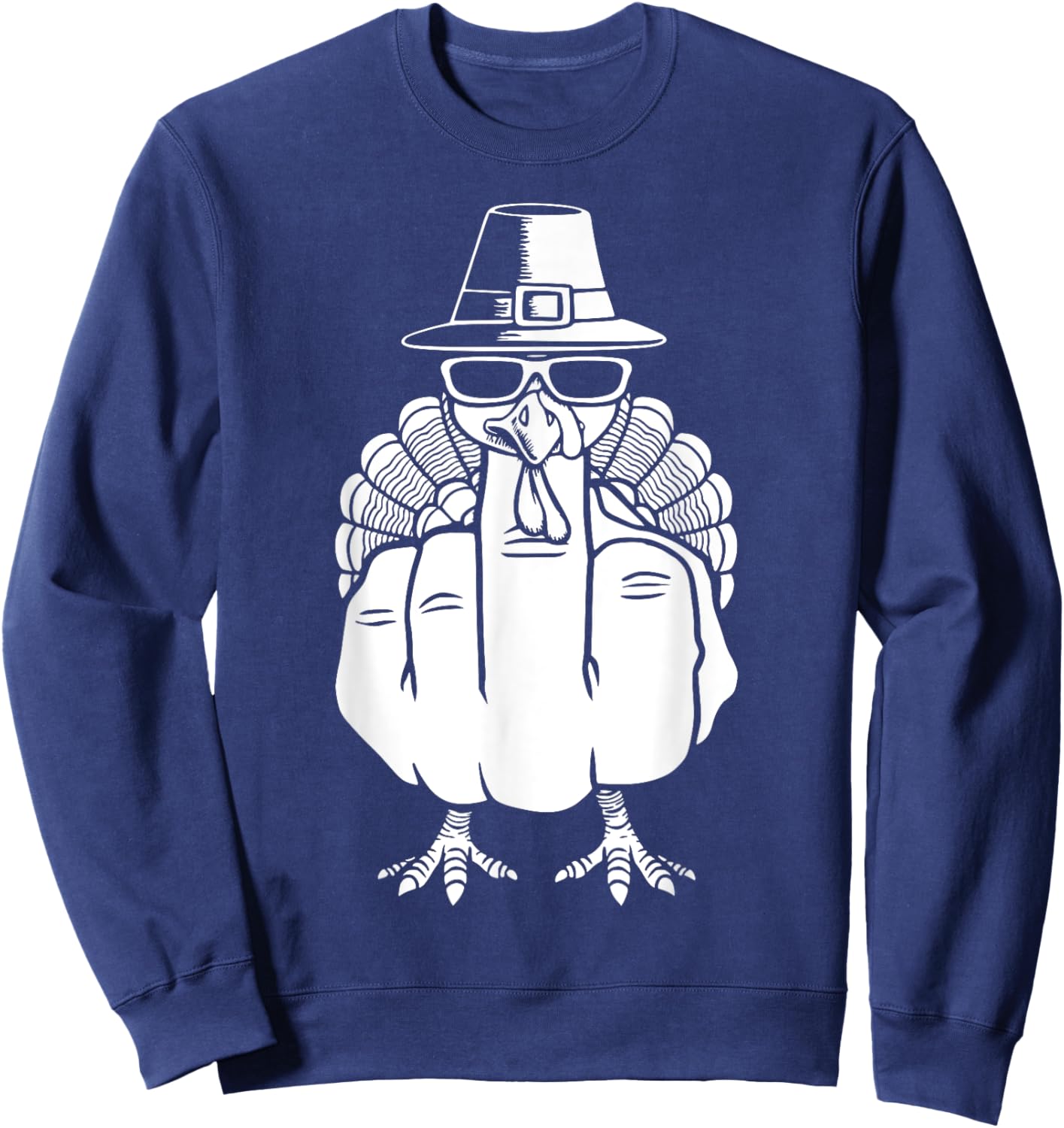 Turkey Middle Finger Adult Anti Social Thanksgiving Hand Sweatshirt - Sweatshirt | Navy