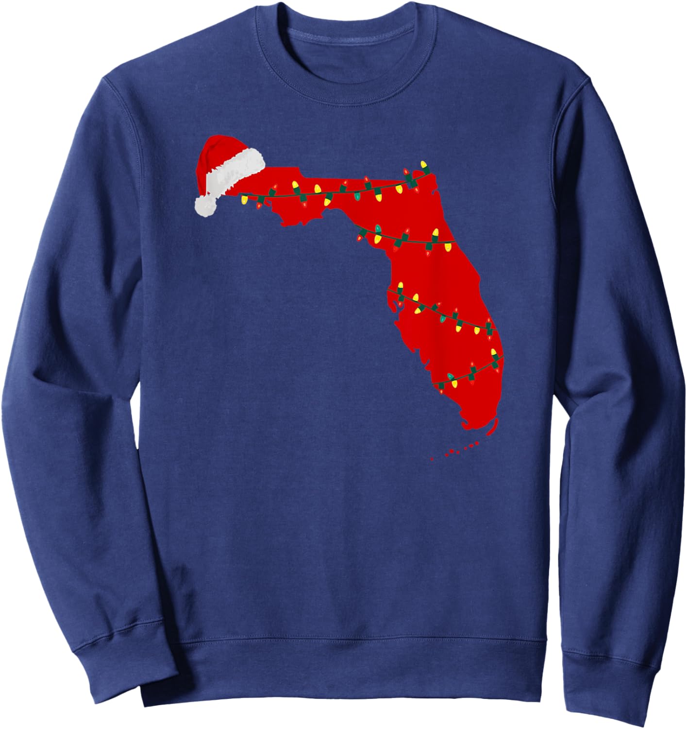 Florida Christmas State Map Lights Santa Hat Tropical Xmas Sweatshirt - Sweatshirt | Navy