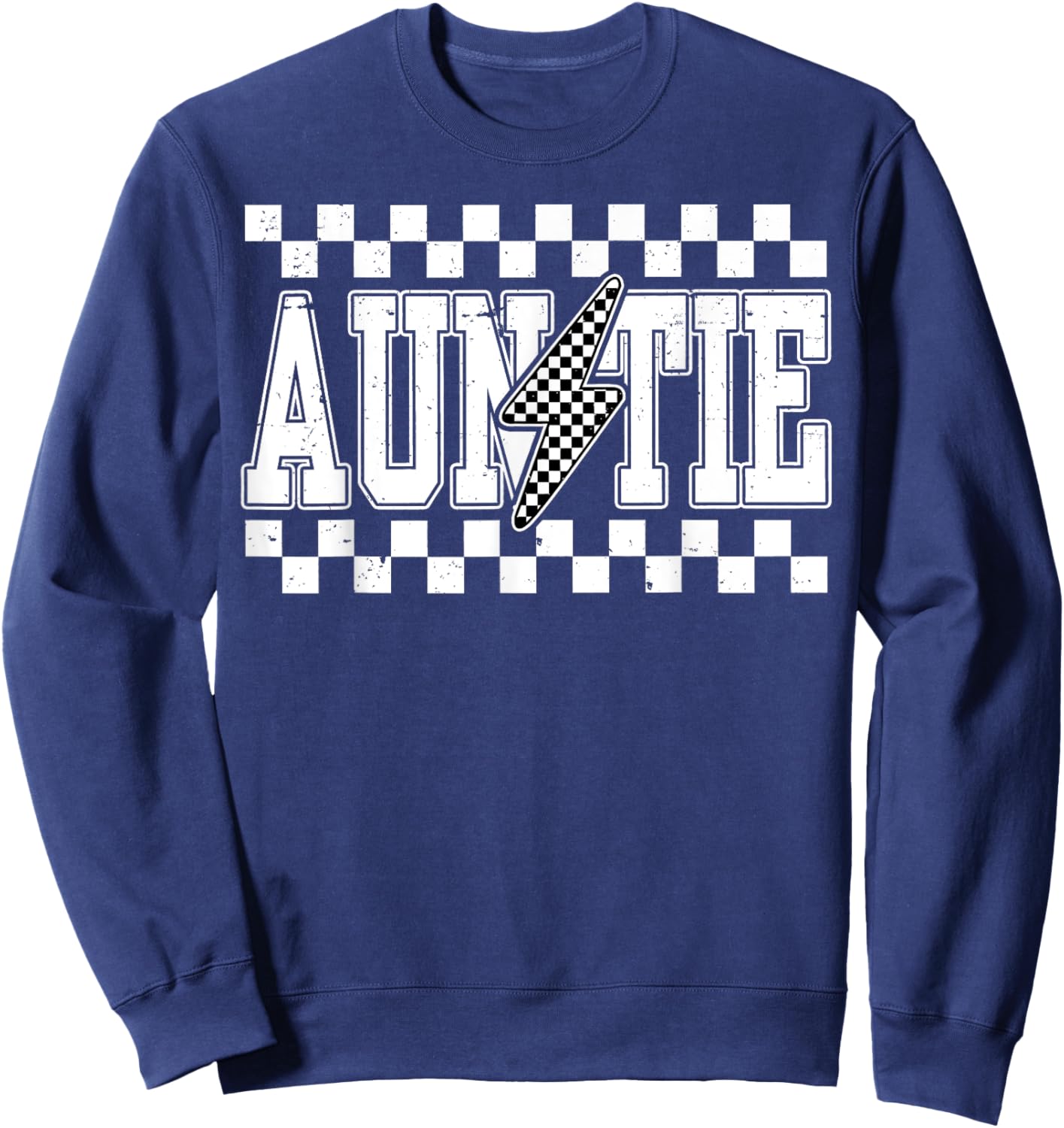 Retro Lightning Auntie Checkered Funny Auntie Men Sweatshirt - Sweatshirt | Navy