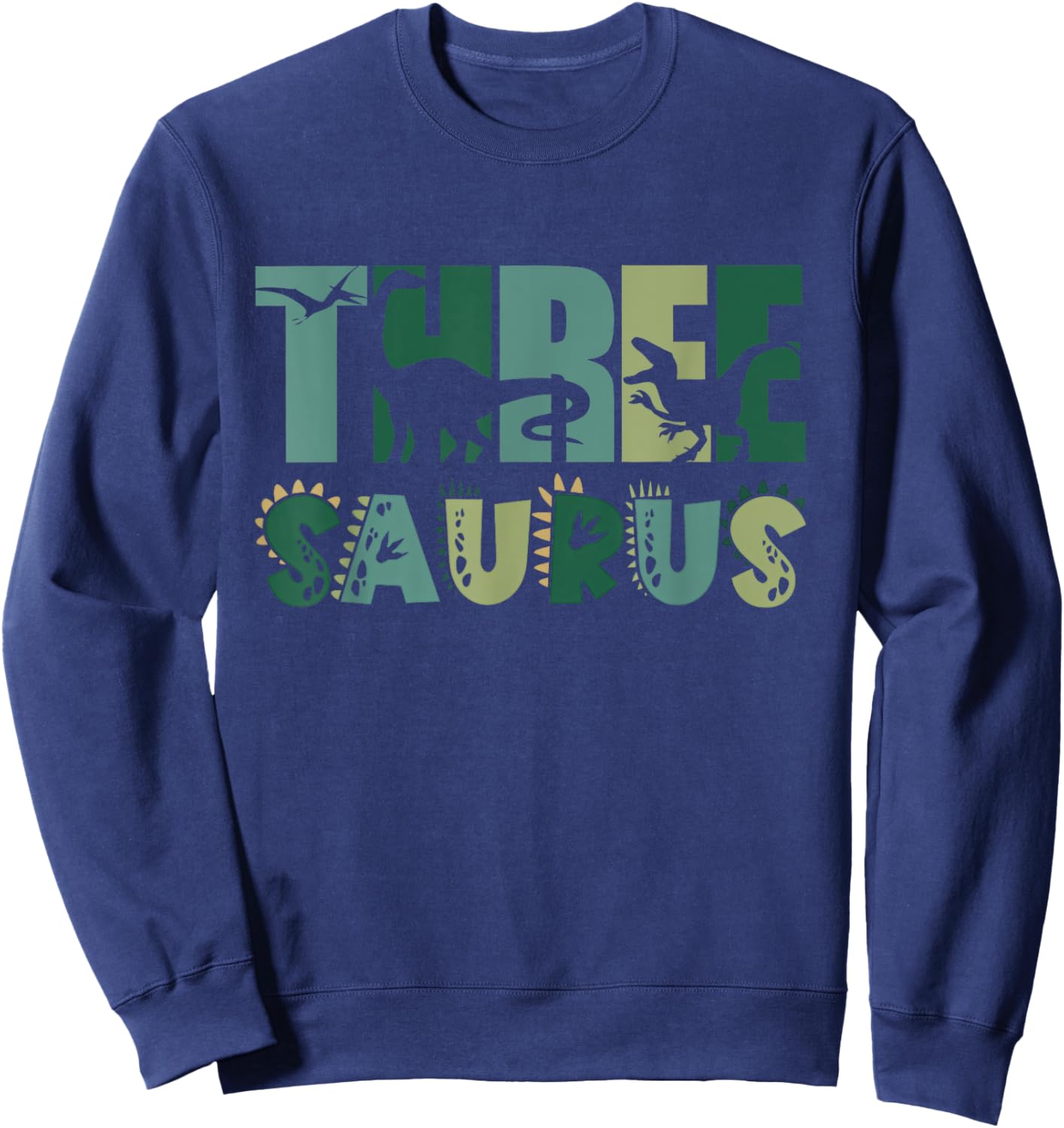 Three Saurus 3rd Birthday Dinosaur Boy Toddler Kids Sweatshirt - Sweatshirt | Navy
