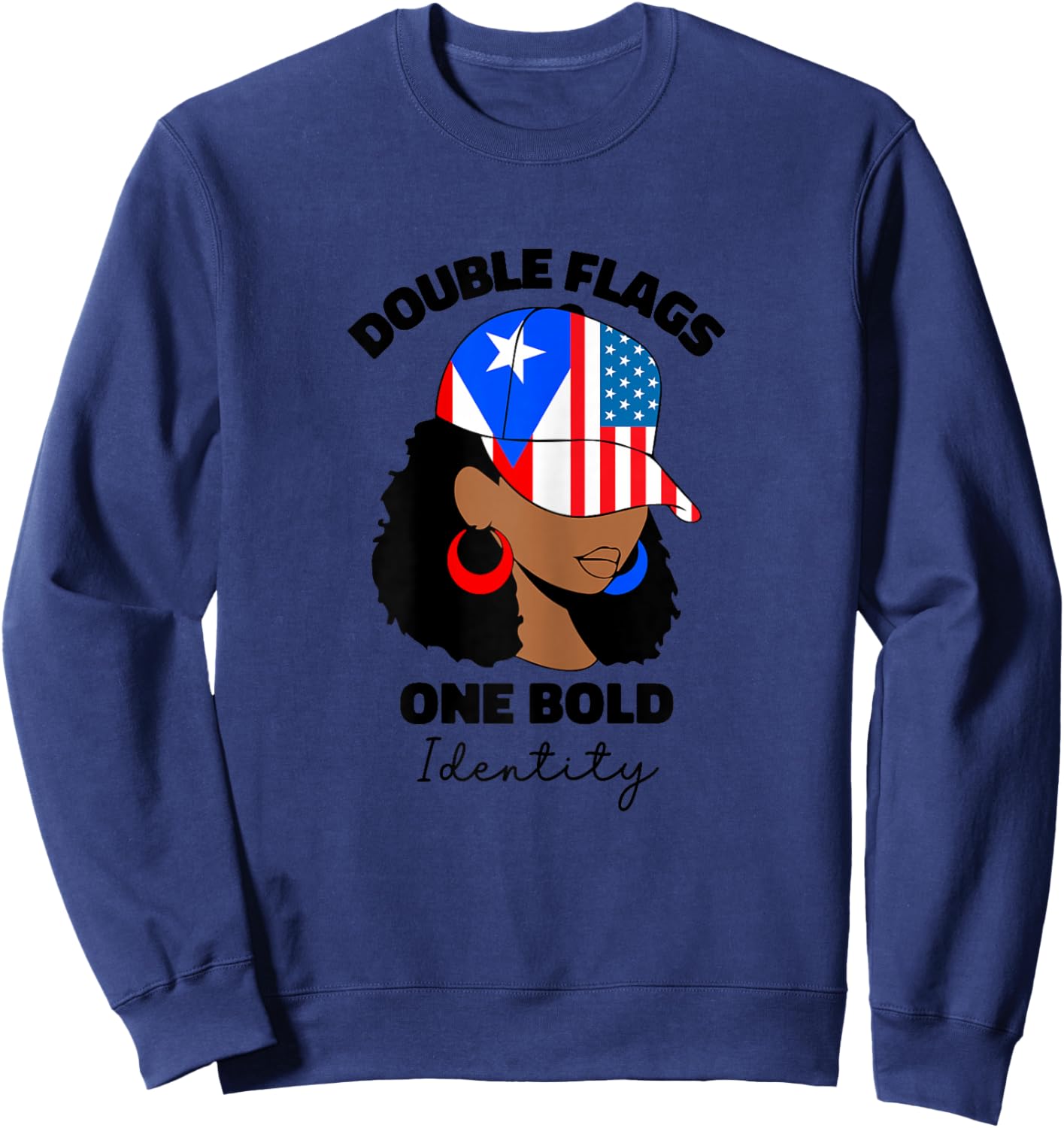 African American Puerto Rican Girl Afro Puerto Rico PR Flag Sweatshirt - Sweatshirt | Navy