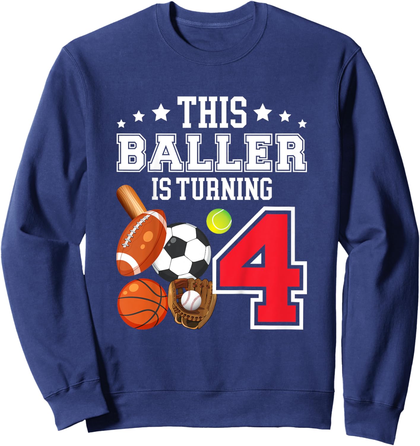 Kids 4th Birthday Sports Birthday Theme 4 Year Old Boy Sweatshirt - Sweatshirt | Navy