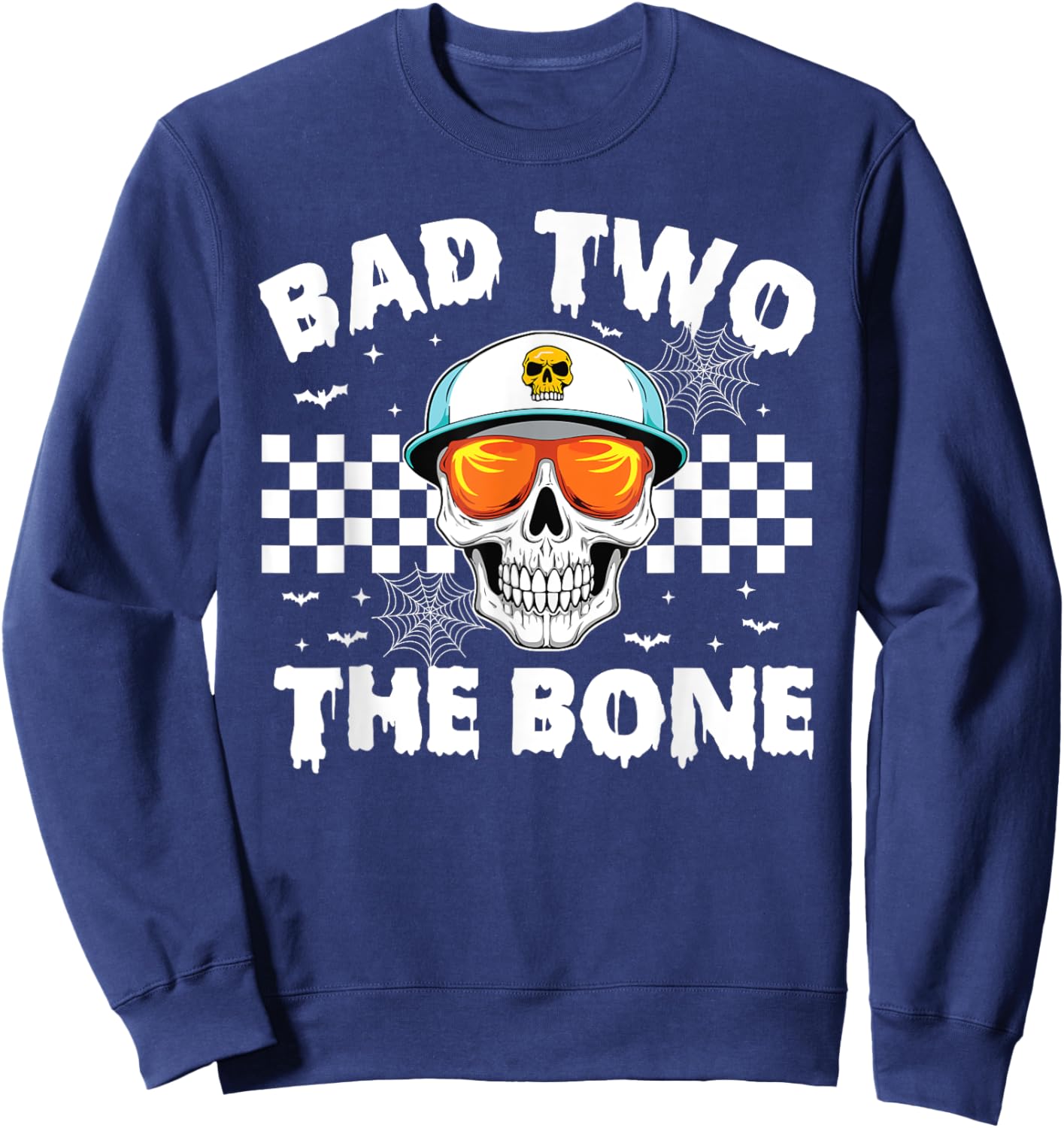 Bad To The Bone Skeleton Halloween TWO Birthday Toddler Kids Sweatshirt - Sweatshirt | Navy