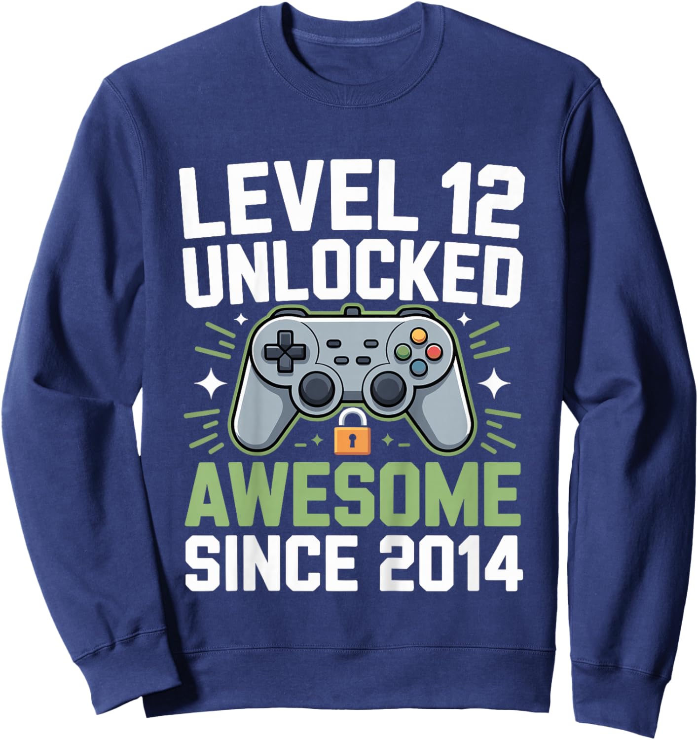 Kids Level 12 Unlocked Since 2014 Gamer 12th Birthday Sweatshirt - Sweatshirt | Navy
