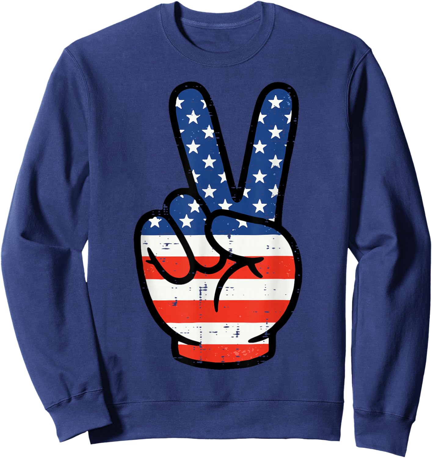 4th of July Peace Hand USA Flag Patriotic Men Women Kids Sweatshirt - Sweatshirt | Navy
