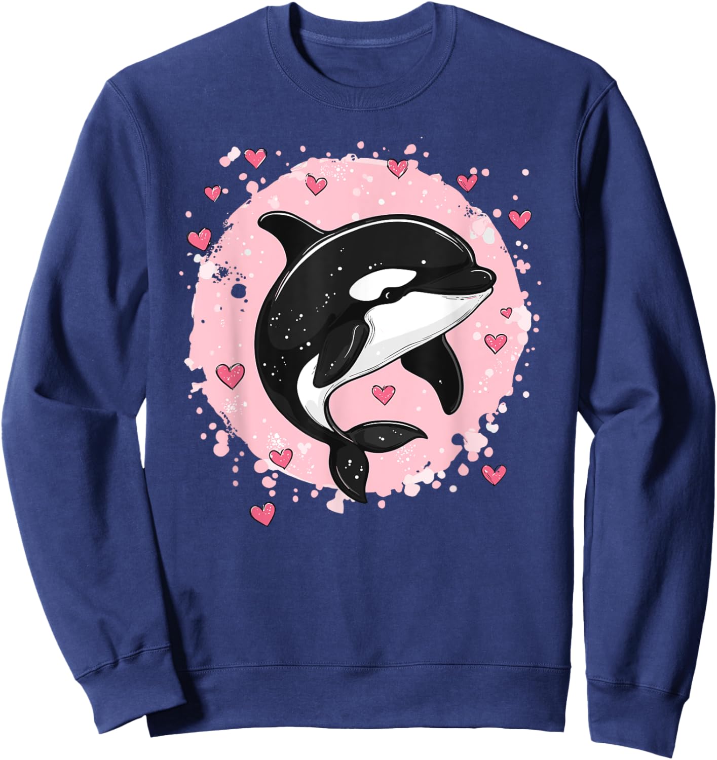 Orque entourée de cœurs et d'éclaboussures roses Sweatshirt - Sweatshirt | Navy