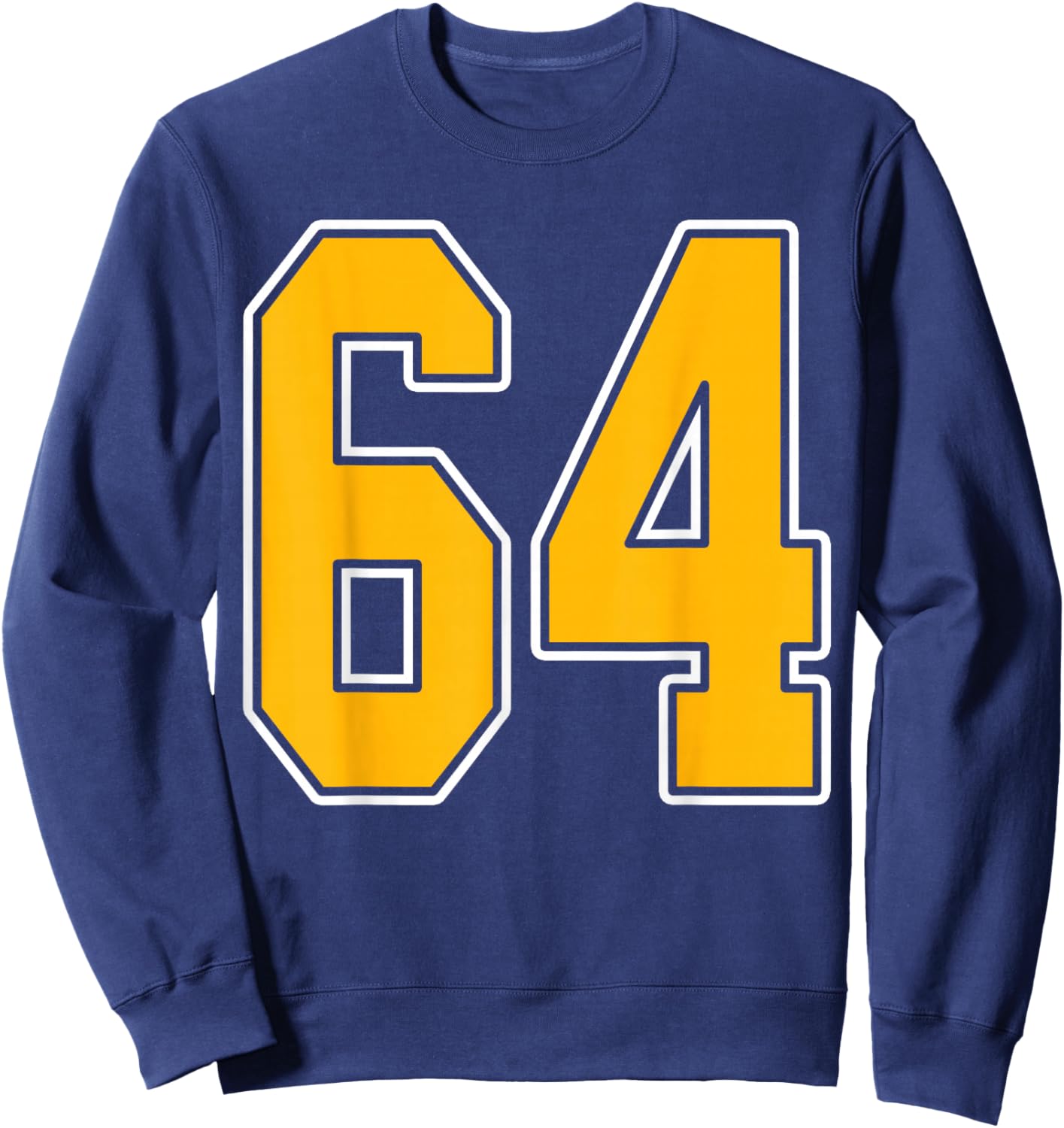 Gold and White Sports Number 64 Jersey Uniform Player Sweatshirt - Sweatshirt | Navy