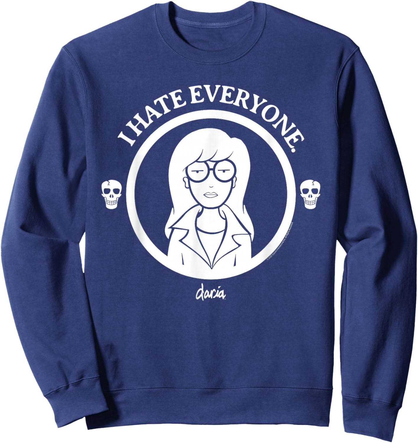 Daria Circle Outline I Hate Everyone Skulls Retro Cartoon Sweatshirt - Sweatshirt | Navy