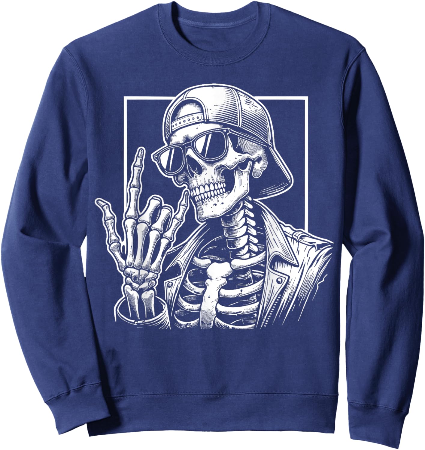 Skeleton Rock Hand Halloween Costume Rocker Cool Rock Music Sweatshirt - Sweatshirt | Navy