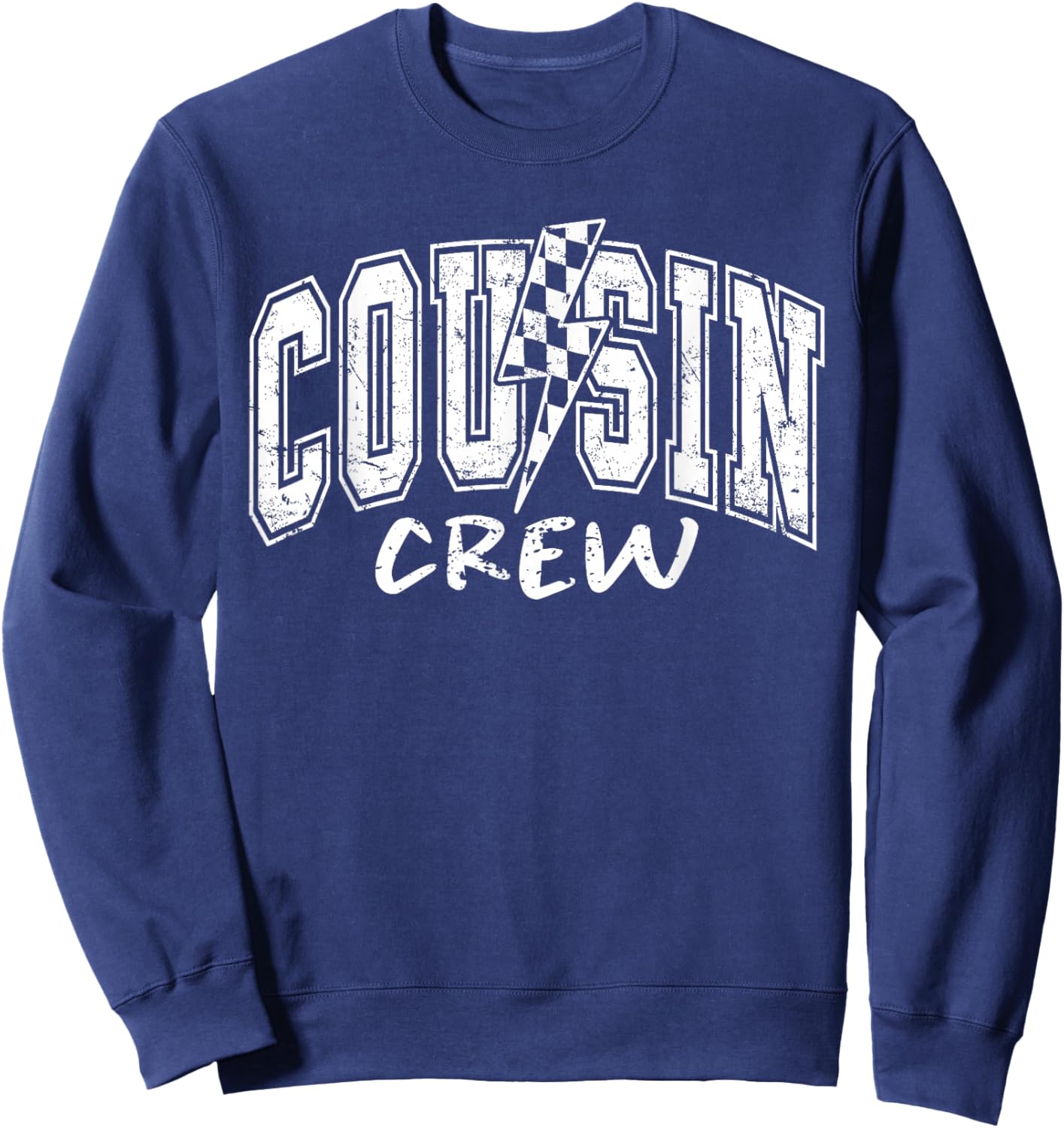 Cousin Crew Family Matching Lightning Bolt Checkered Varsity Sweatshirt - Sweatshirt | Navy