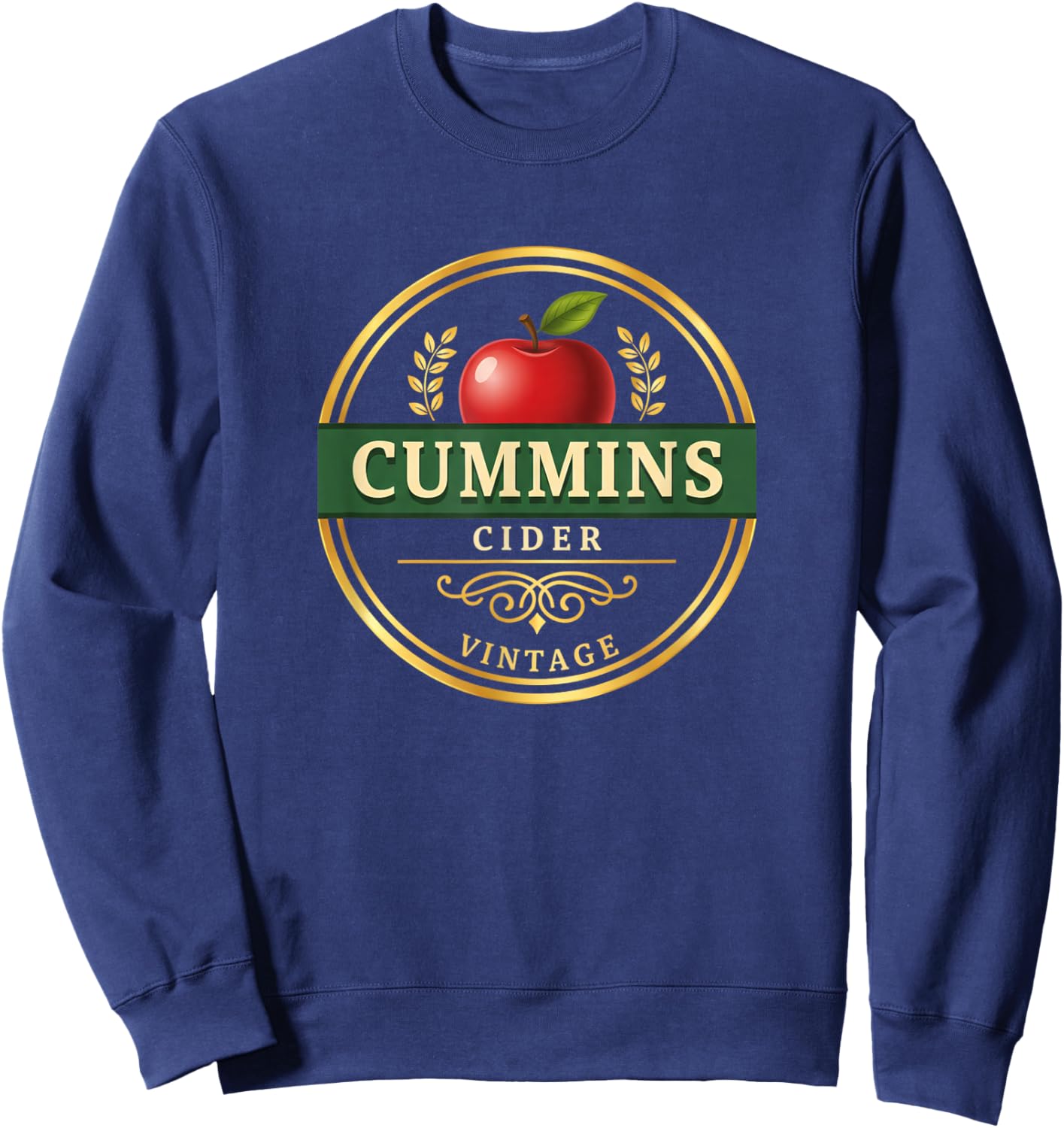 Cummins Cider Vintage Logo Funny Adult Humor Apple Label Sweatshirt - Sweatshirt | Navy