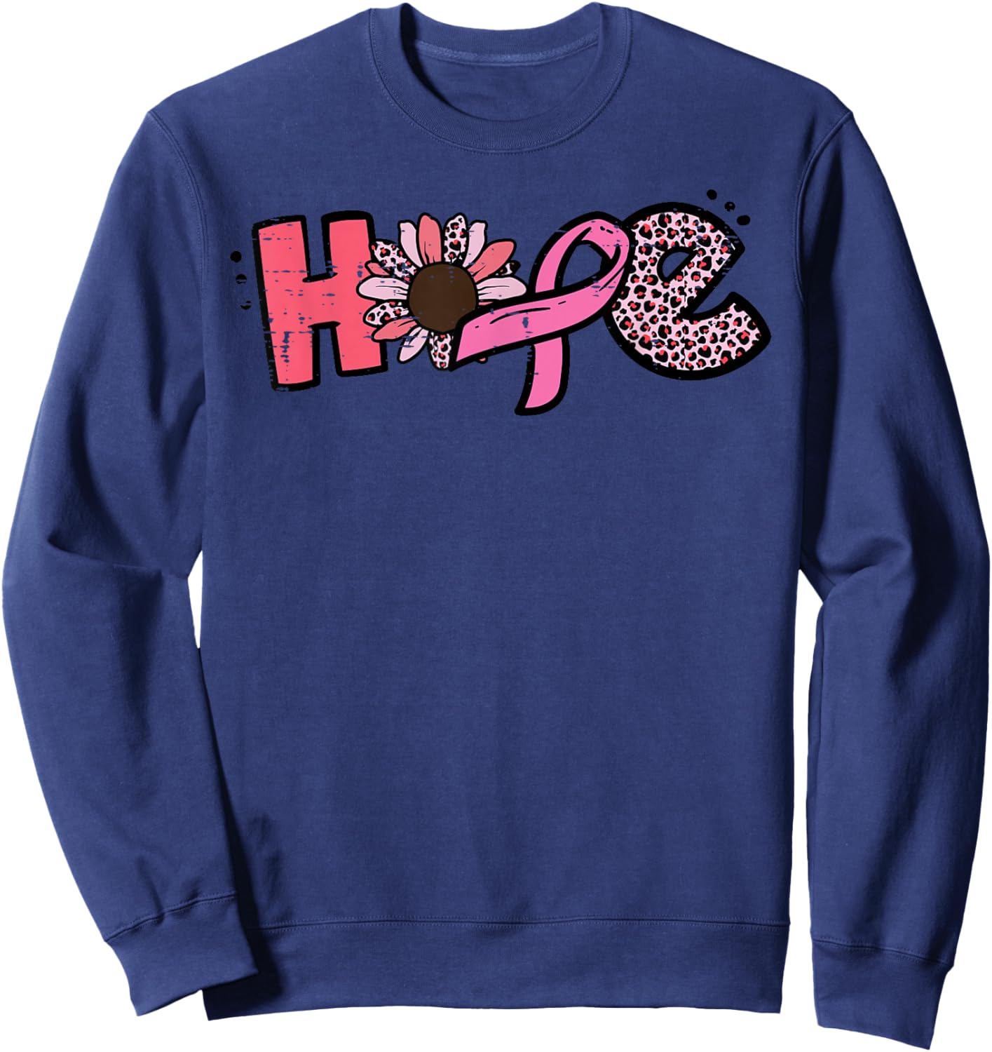 Breast Cancer Hope Ribbon Sunflower Awareness Women Kids Men Sweatshirt - Sweatshirt | Navy