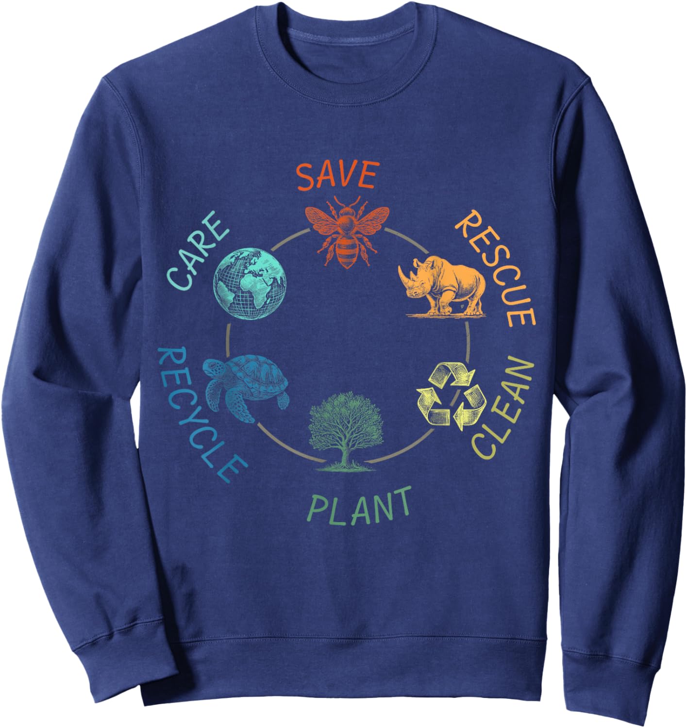 Save Rescue Plant Clean Earth Day Teachers Sweatshirt - Sweatshirt | Navy