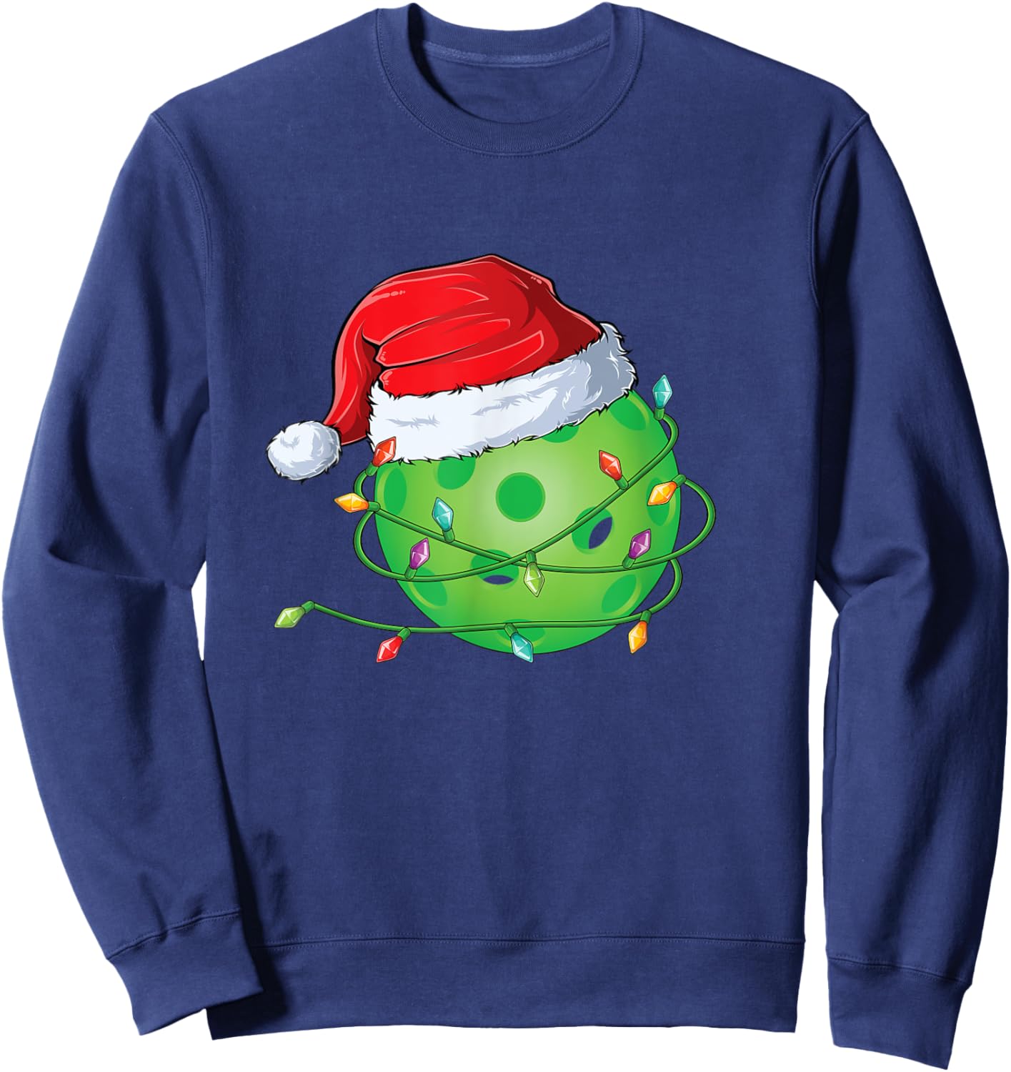 Christmas Pickleball in Santa Hat wrapped in Holiday Lights Sweatshirt - Sweatshirt | Navy