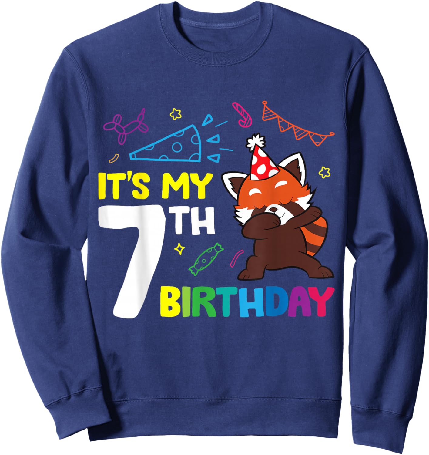 Red Panda Birthday It's My 7th Birthday Red Panda Sweatshirt - Sweatshirt | Navy