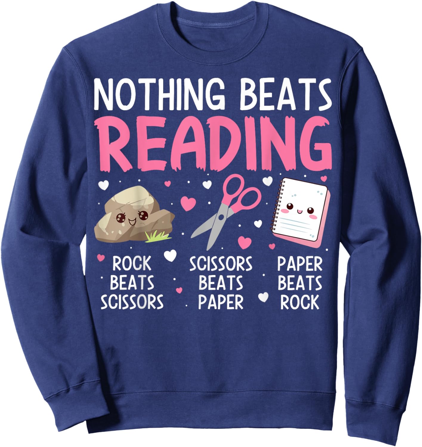 Rock Paper Scissors Vintage Nothing Beats Reading Hand Game Sweatshirt - Sweatshirt | Navy