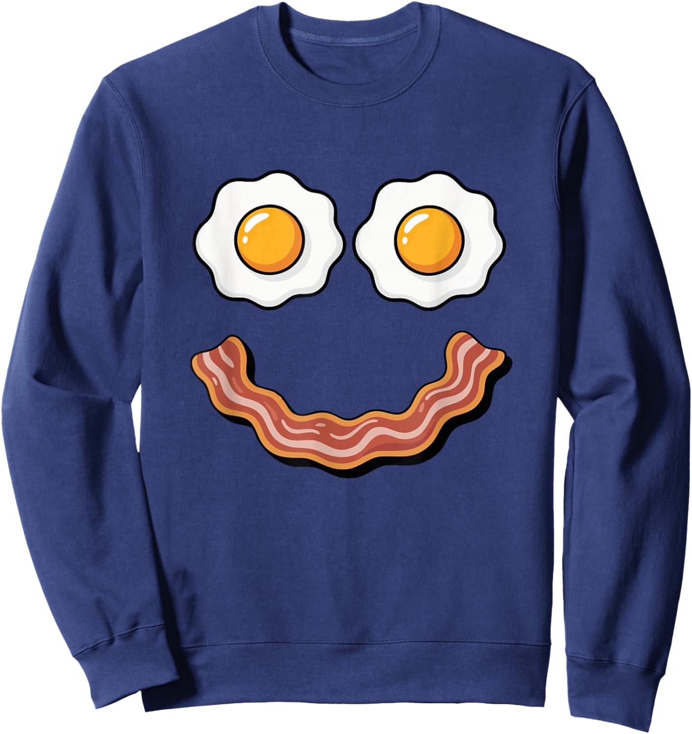 Funny Breakfast Face Eggs and Bacon Sweatshirt - Sweatshirt | Navy
