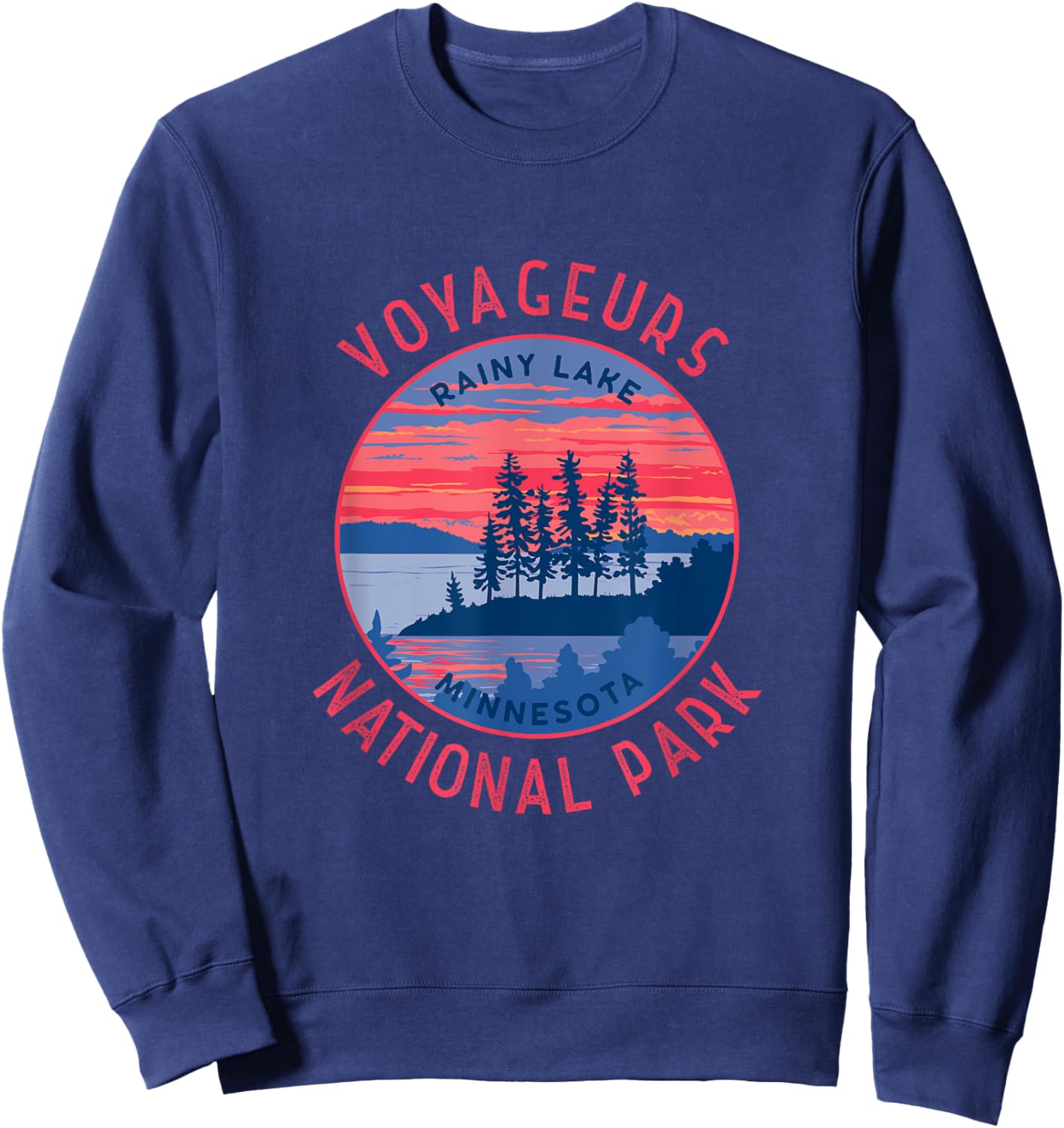 Voyageurs National Park Rainy Lake Retro Distressed Circle Sweatshirt - Sweatshirt | Navy
