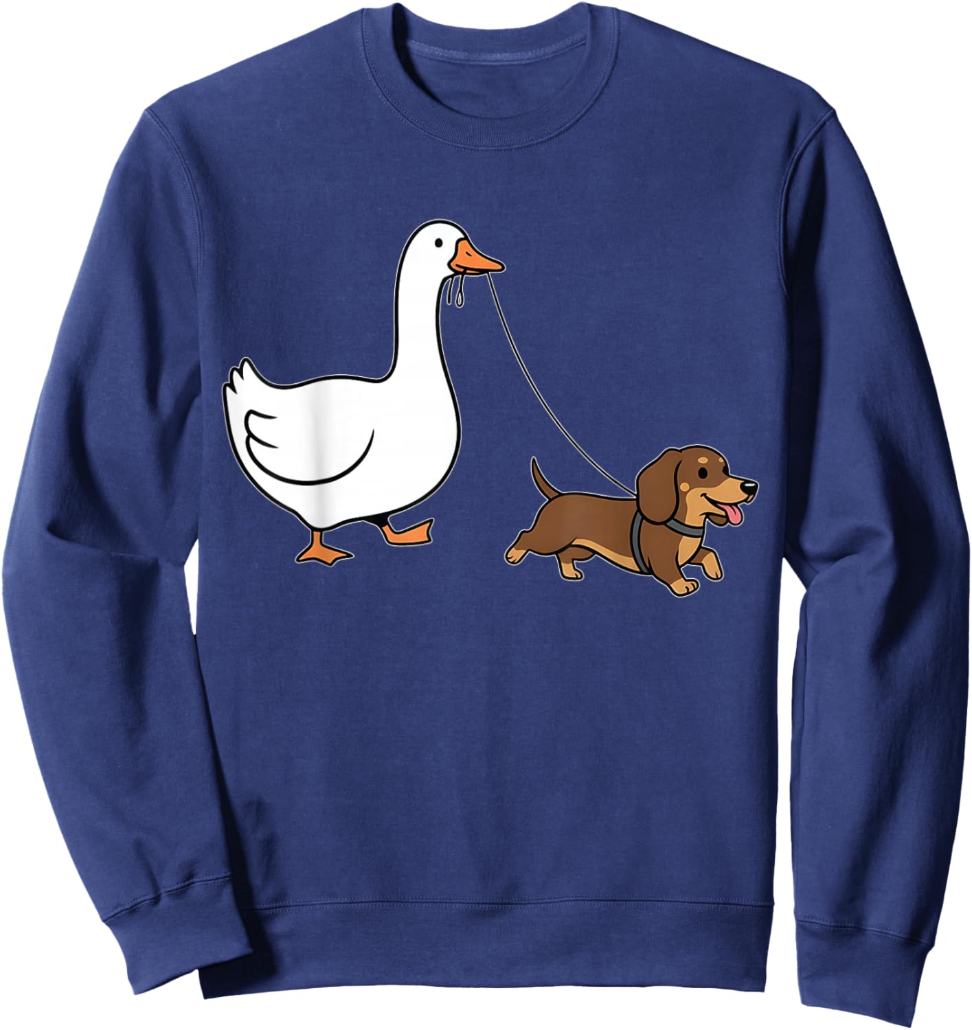 Funny Silly Goose Walking Dachshund Dog Animal Lover Women Sweatshirt - Sweatshirt | Navy