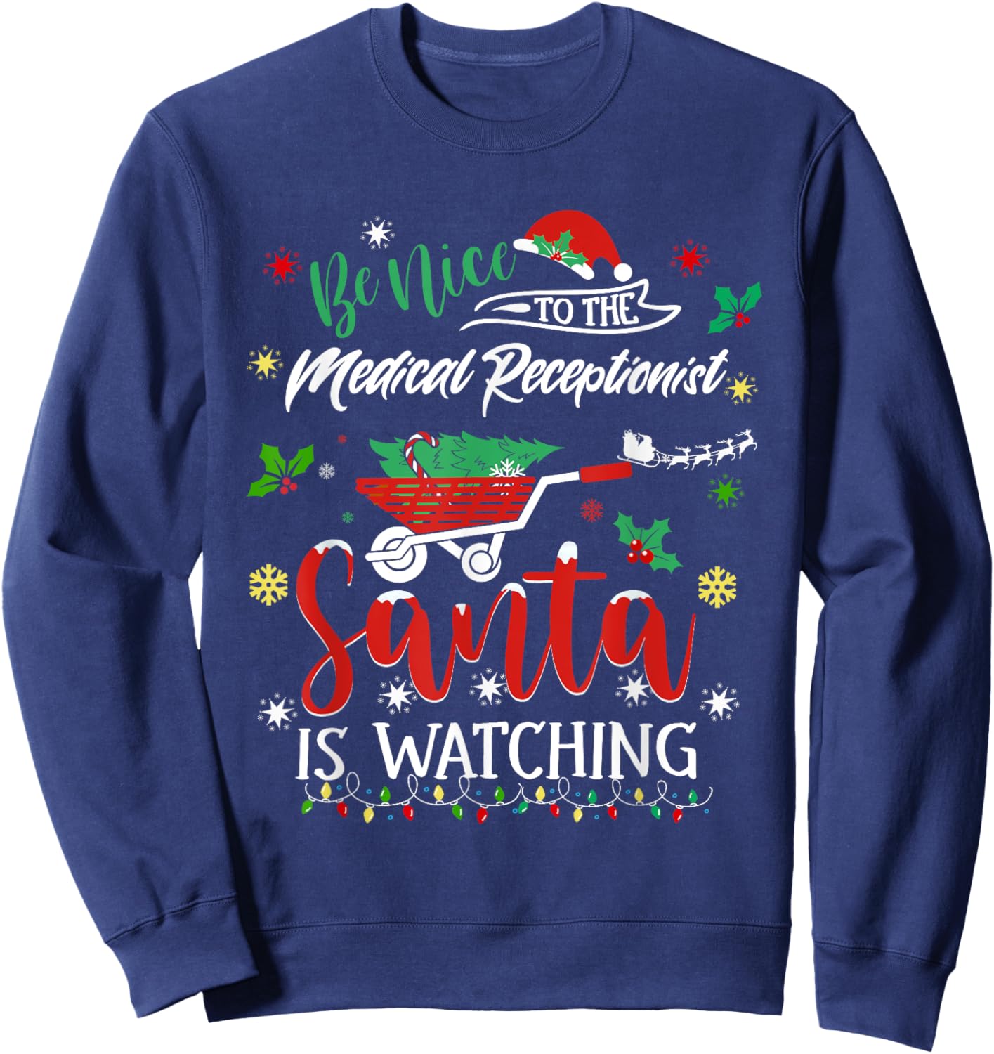 Funny Christmas Medical Receptionist Festive Holiday Pajama Sweatshirt - Sweatshirt | Navy