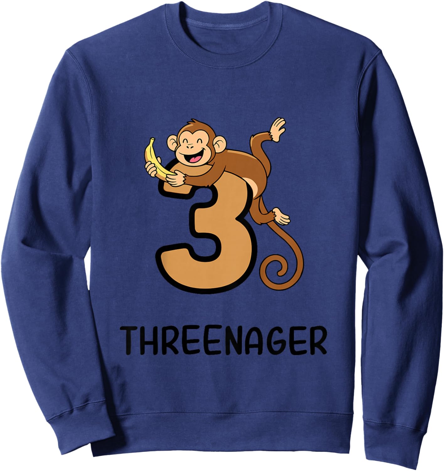 Kids Threenager Monkey Toddler 3rd Birthday 3 Year Old Kids Sweatshirt - Sweatshirt | Navy