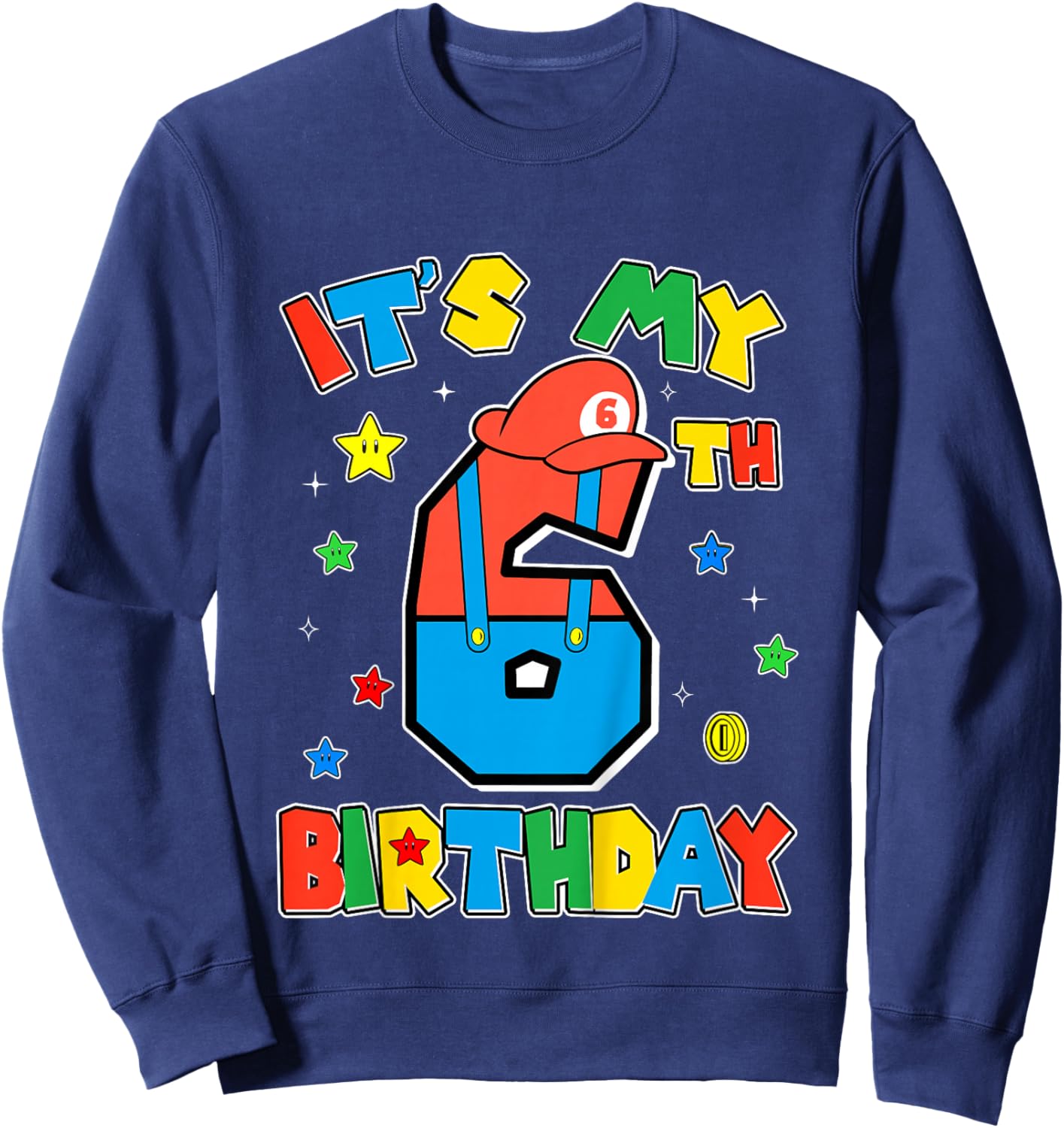 Kids 6th Birthday Boy Super Gamer Gaming Theme B-day Party Boys Sweatshirt - Sweatshirt | Navy