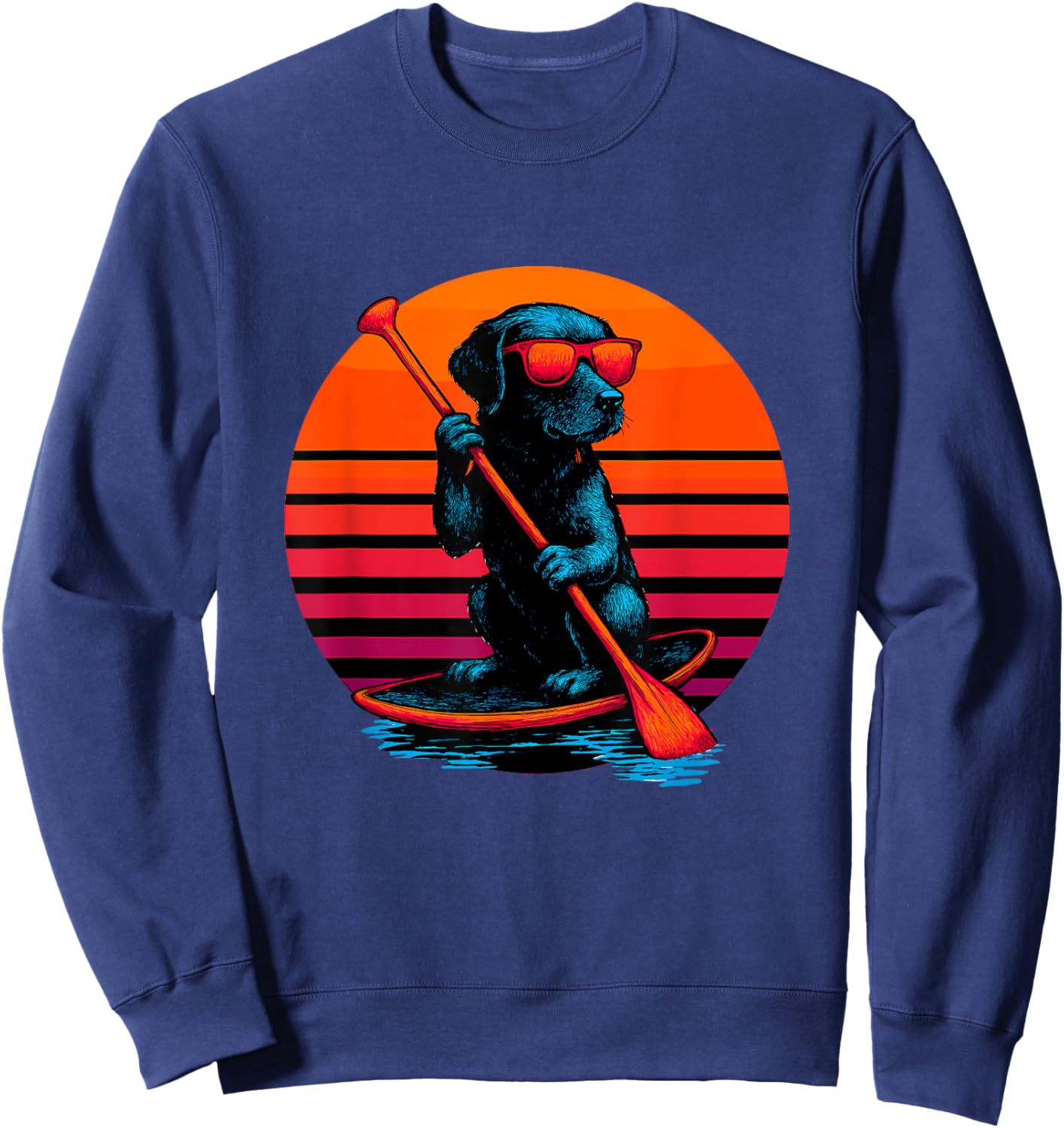 Retro Dog with Paddle Board Paddleboarder Sweatshirt - Sweatshirt | Navy