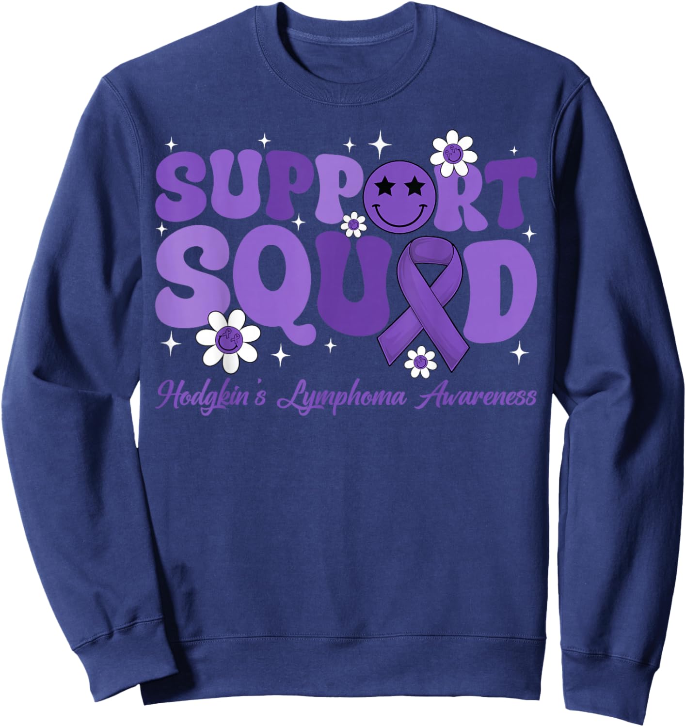 Retro Groovy Support Squad Hodgkins Lymphoma Lavender Ribbon Sweatshirt - Sweatshirt | Navy