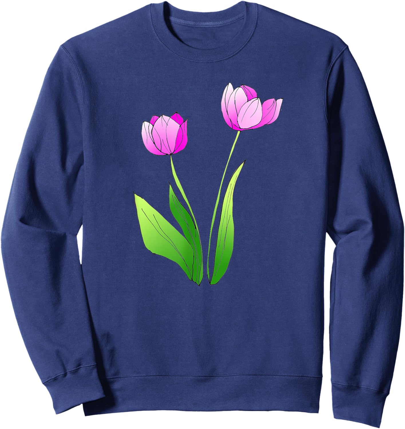 Tulip Flower Blossoming Artistic Watercolor Flower Lover Sweatshirt - Sweatshirt | Navy