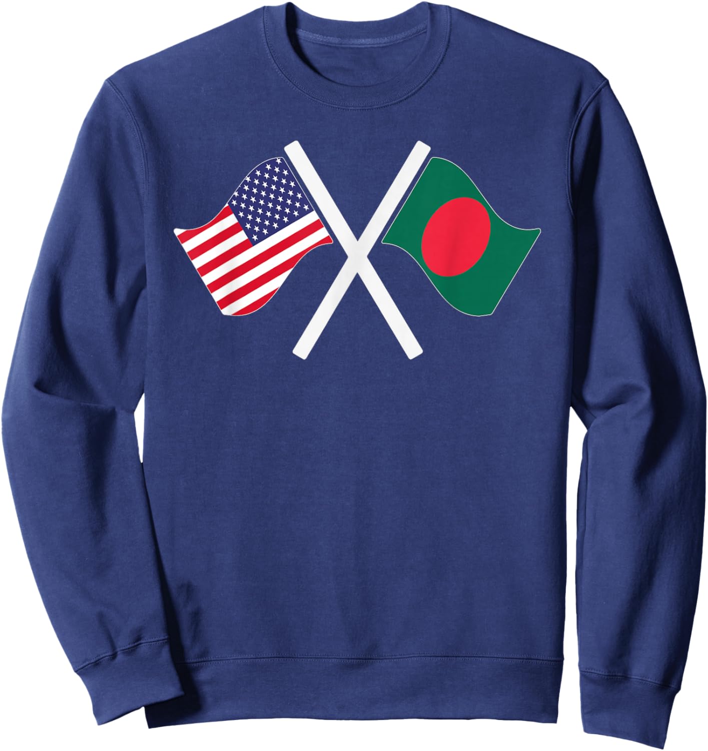 USA and Bangladesh Crossed Flags Dual Roots Sweatshirt - Sweatshirt | Navy