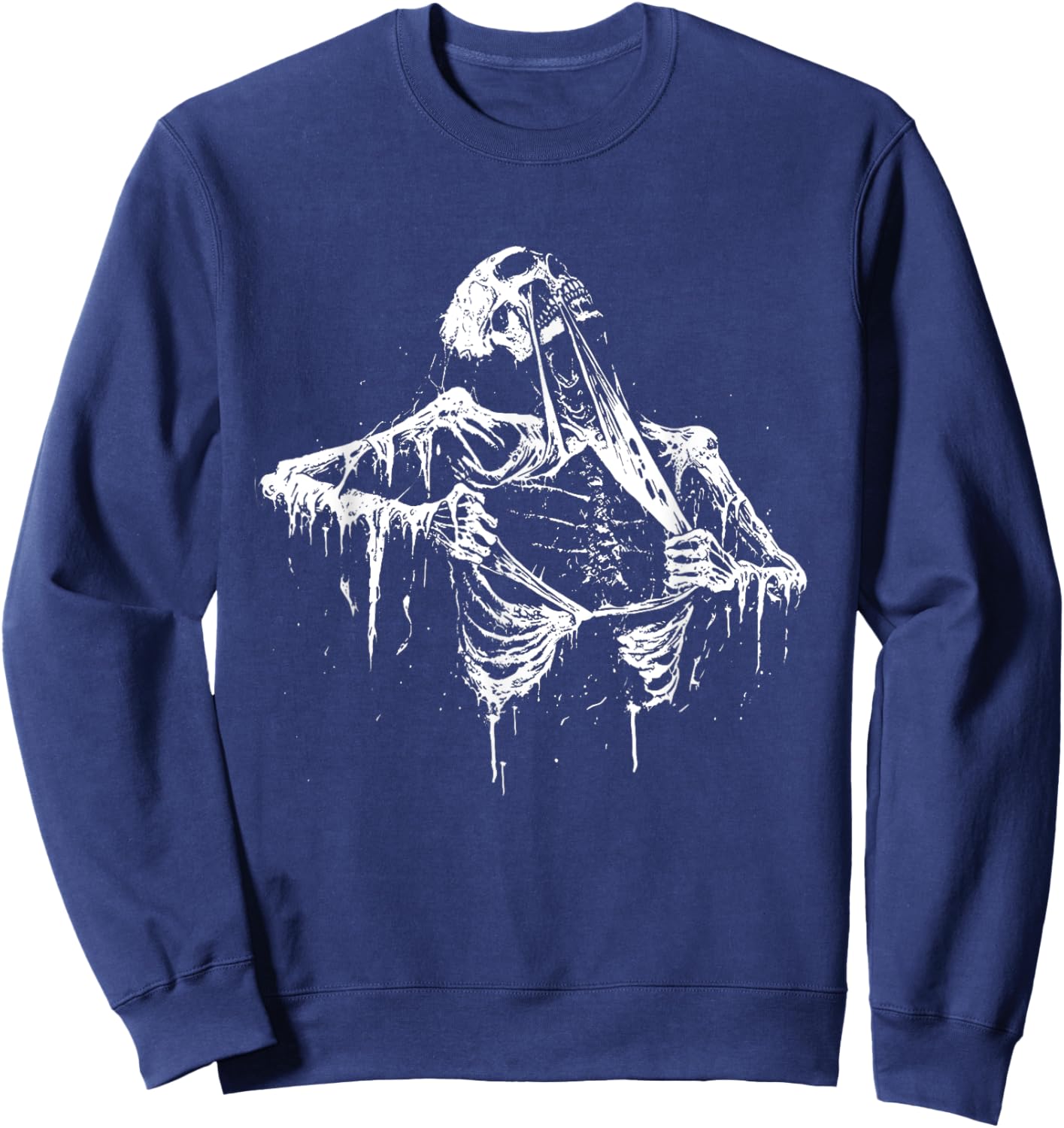 Skeleton Ripping Rib Cage Vintage 90s Graphic Halloween Sweatshirt - Sweatshirt | Navy