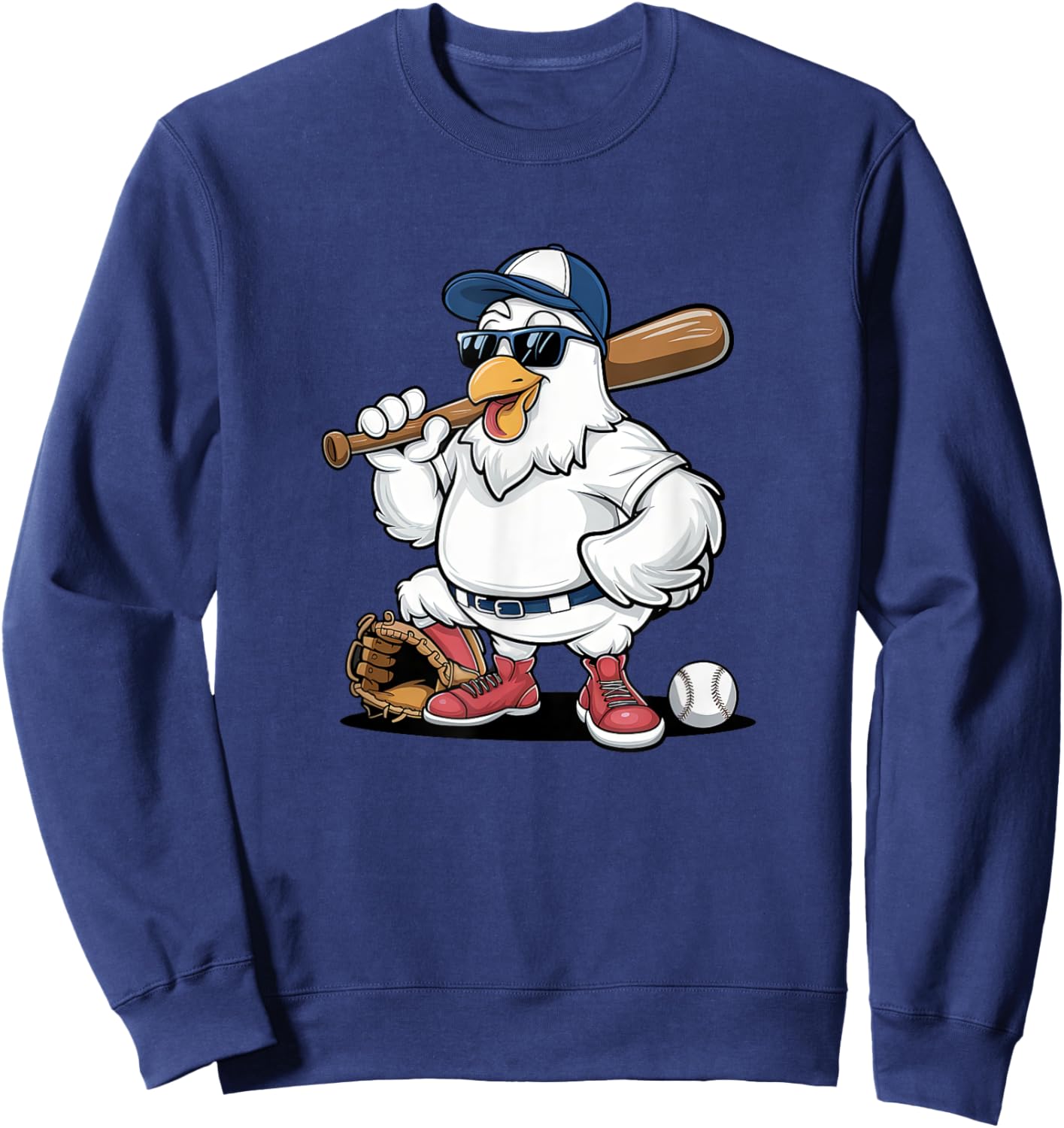 Baseball Playing Chicken Funny Sports Design Sweatshirt - Sweatshirt | Navy