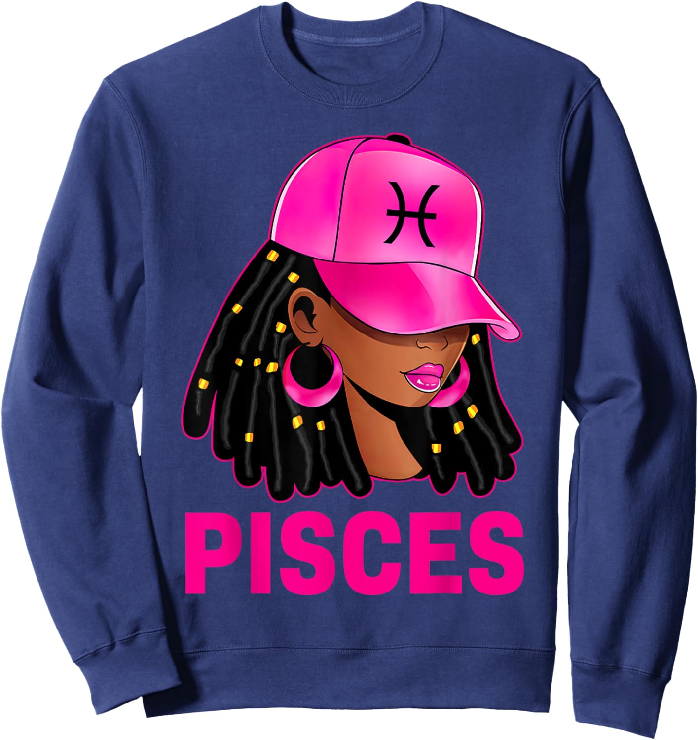 Pisces Queen Loc'd Hair Black Woman Cap Zodiac Sign Sweatshirt - Sweatshirt | Navy