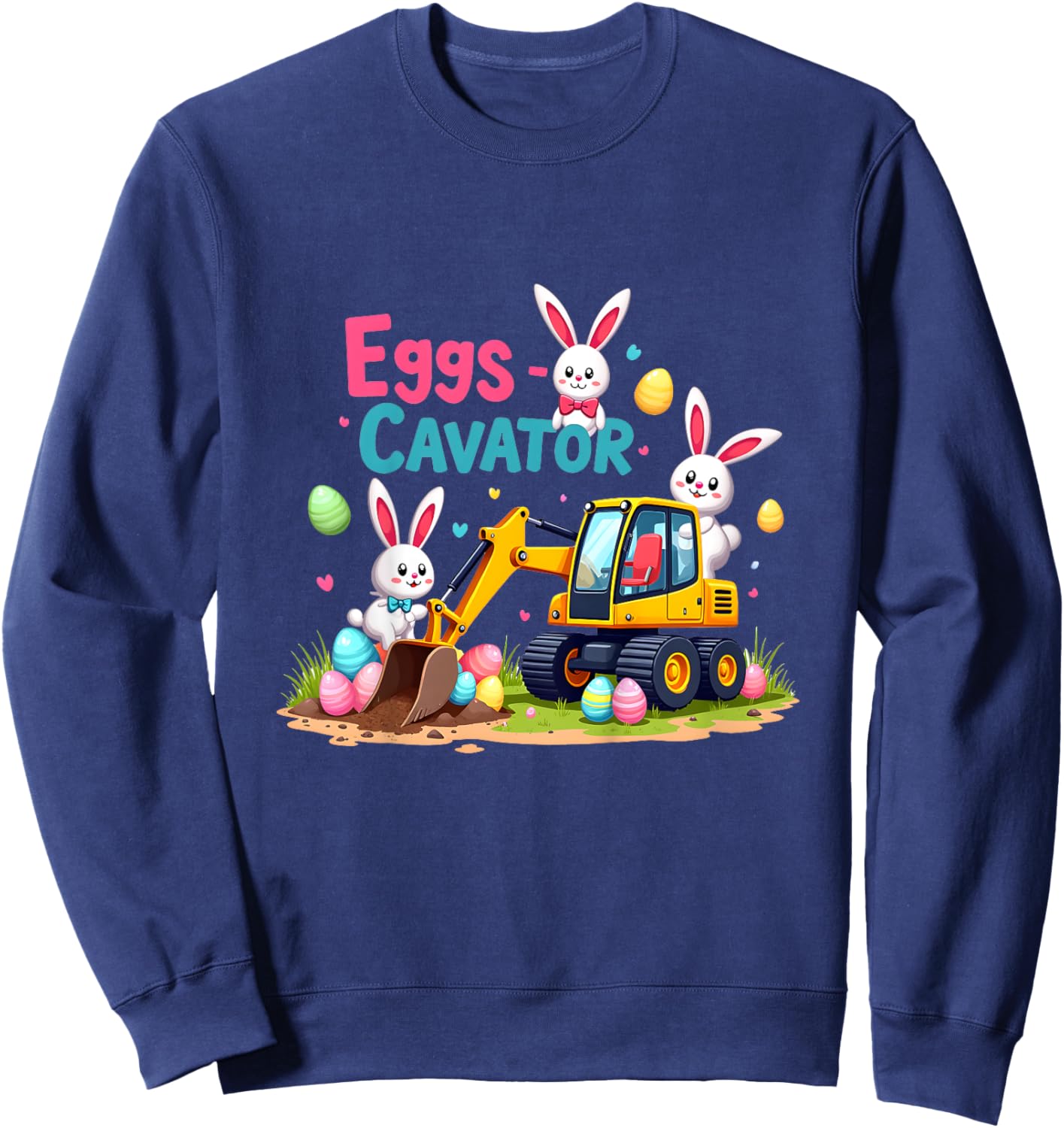 Kids Easter Bunny Excavator Eggs-Cavator Toddler Boys Easter Kids Sweatshirt - Sweatshirt | Navy