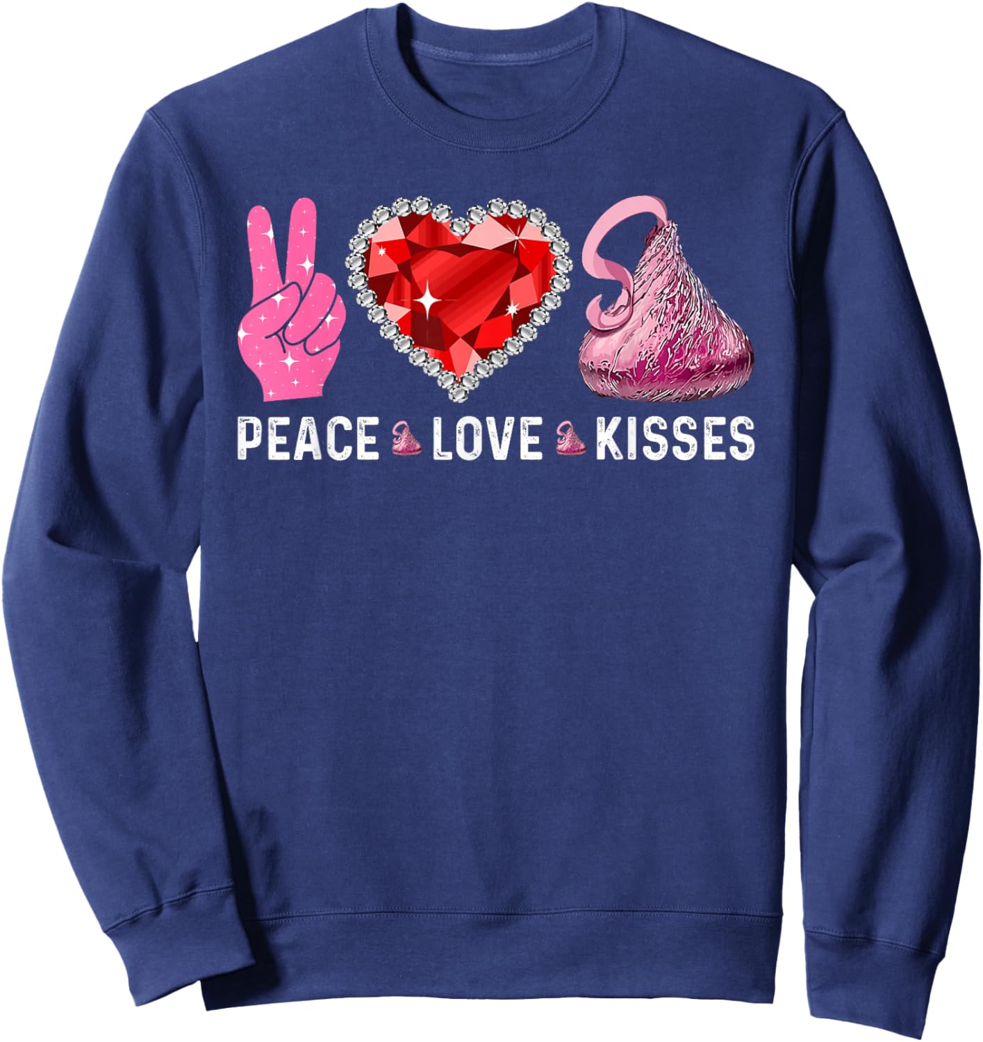 Valentines Day Peace Love Heart Chocolate Kisses Graphic Sweatshirt - Sweatshirt | Navy