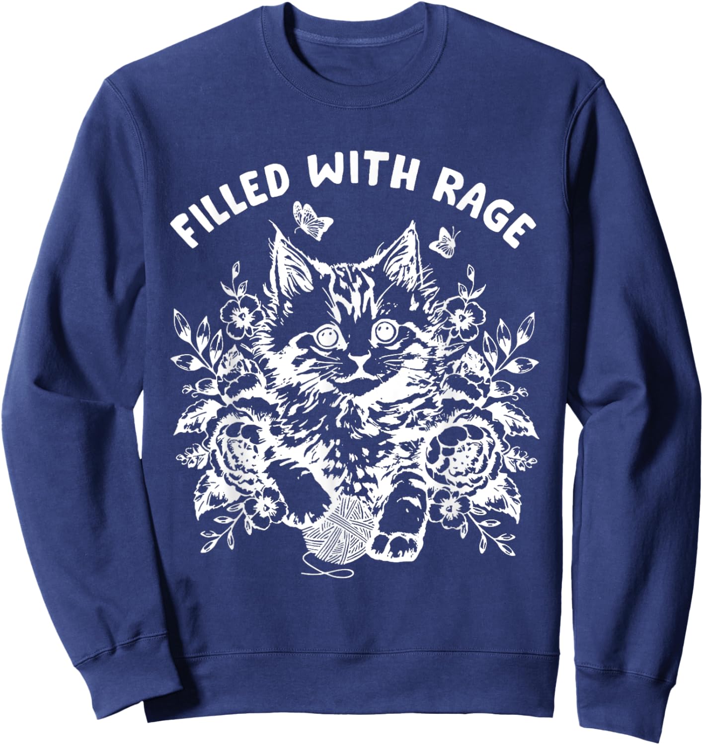 Cat Filled With Rage Men Women Sweatshirt - Sweatshirt | Navy