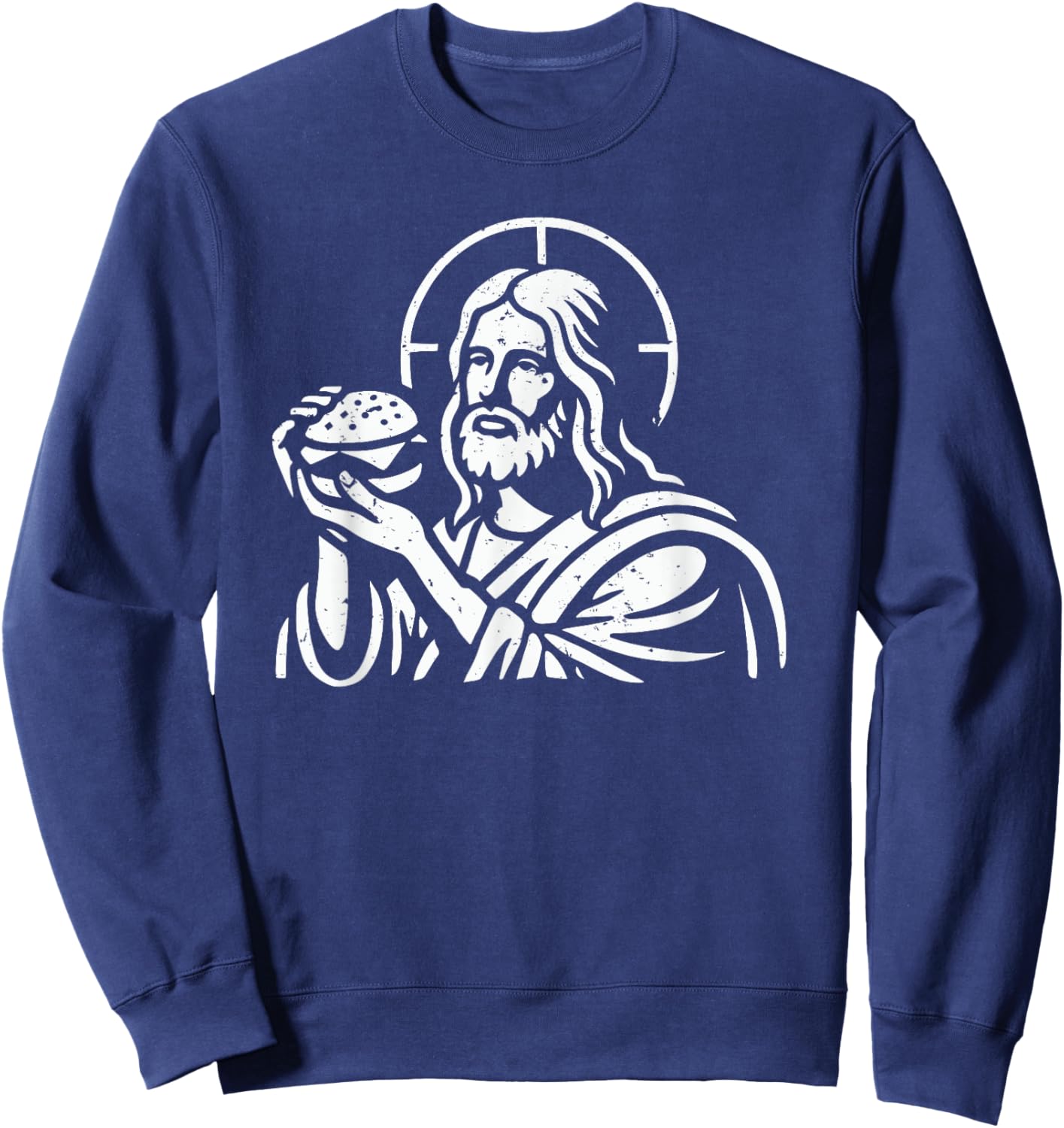 Jesus Funny Christian Cheeseburger Cheesusburger Novelty Sweatshirt - Sweatshirt | Navy