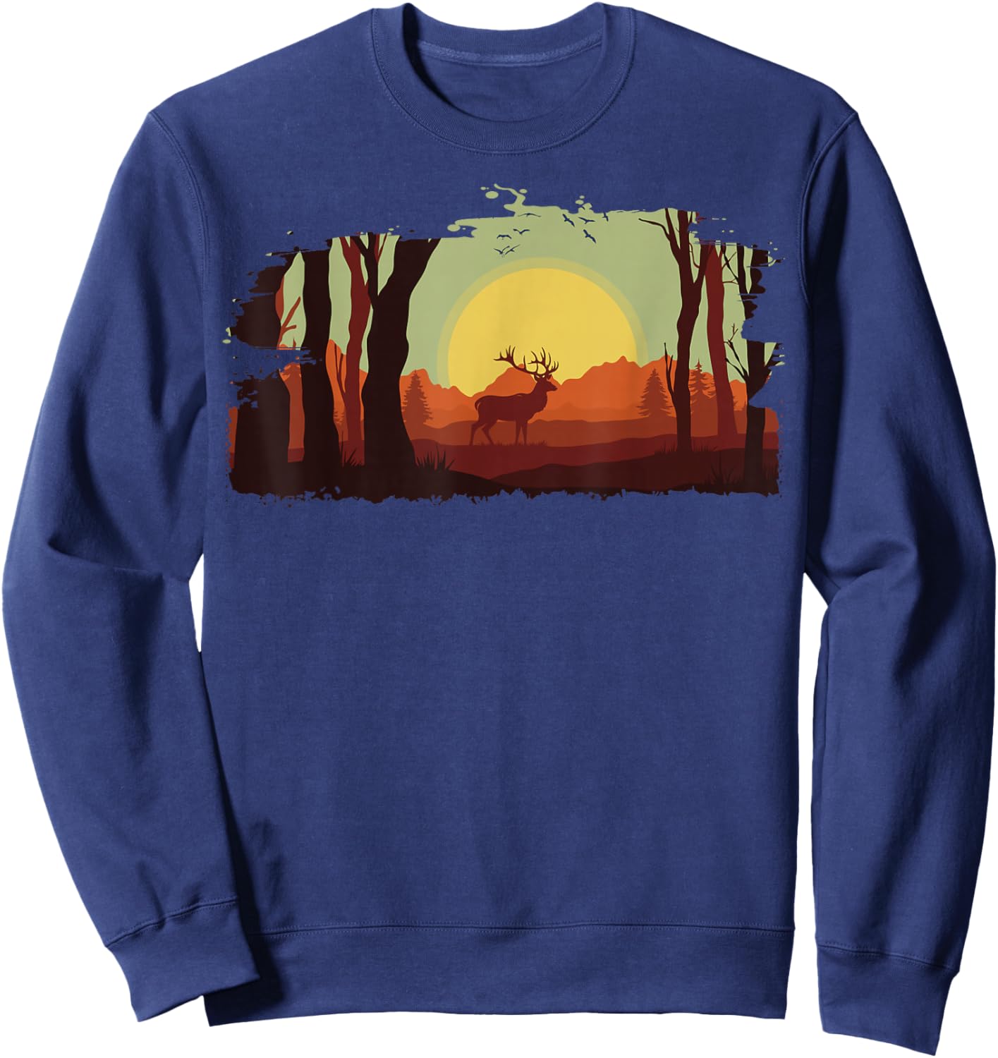 Timeless Mountain, Nature Trees and Forest with Deer Sweatshirt - Sweatshirt | Navy