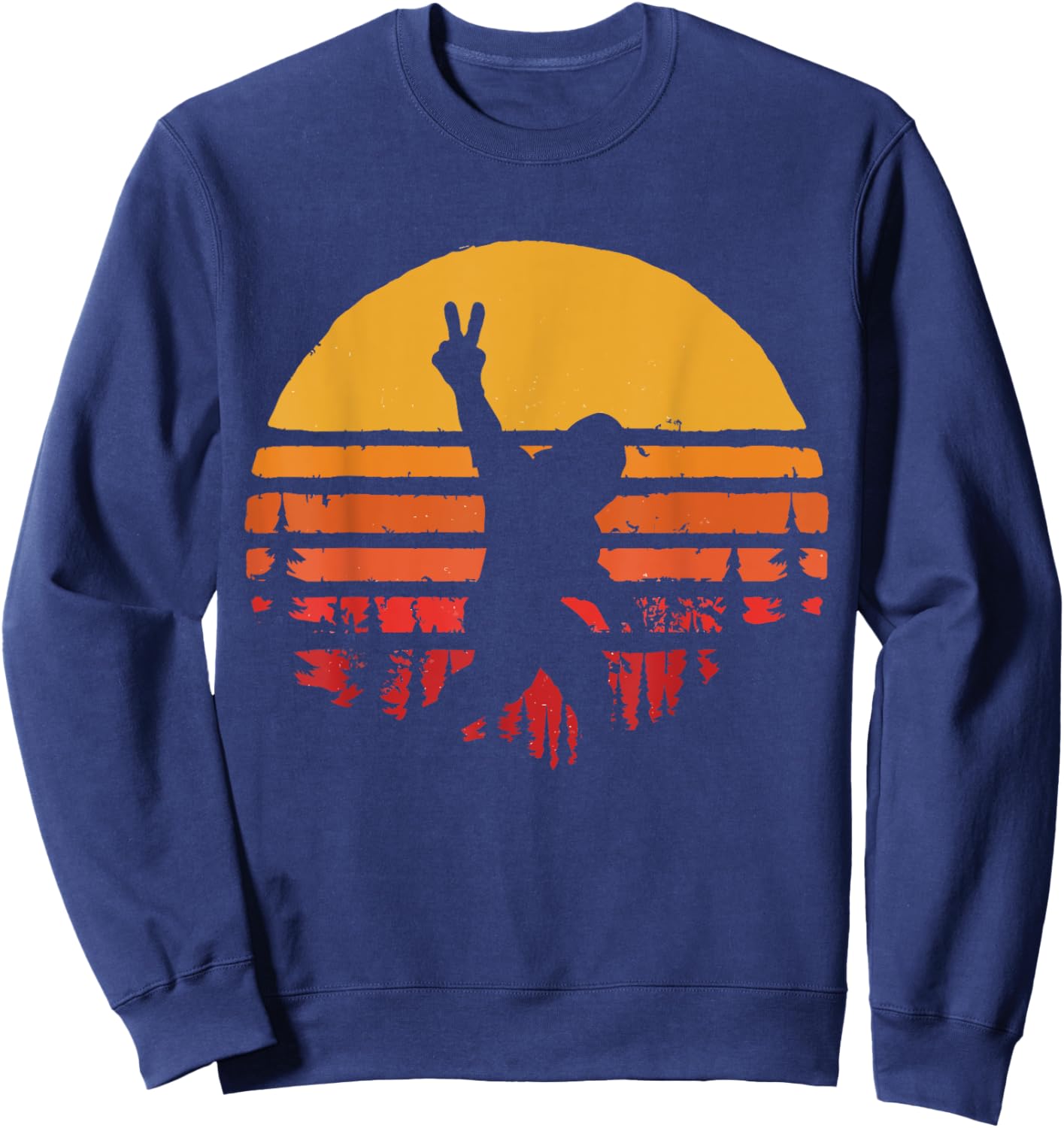 Funny Sasquatch Bigfoot Peace Hand Sign Vintage Sweatshirt - Sweatshirt | Navy