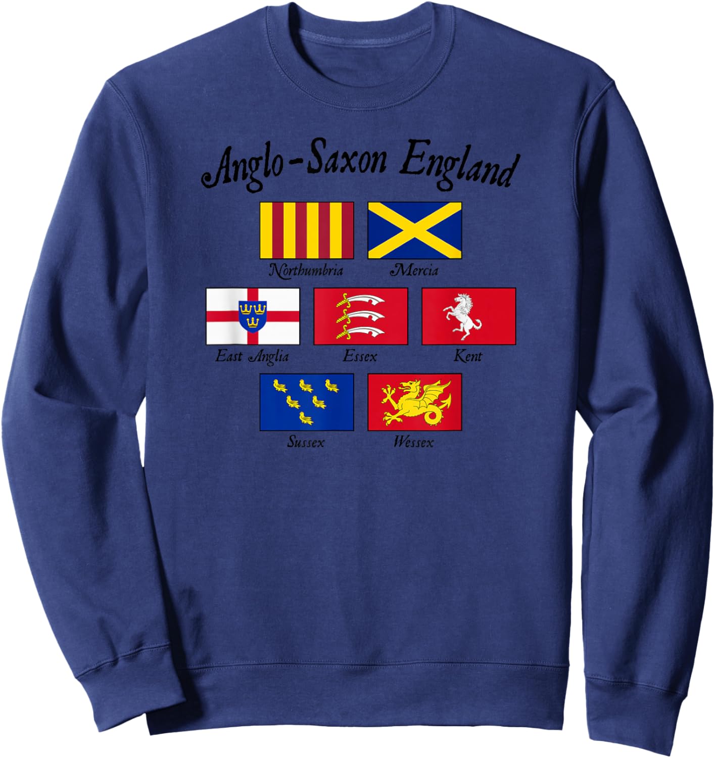 Anglo-Saxon Kingdoms of England Flag Black Lettering Sweatshirt - Sweatshirt | Navy