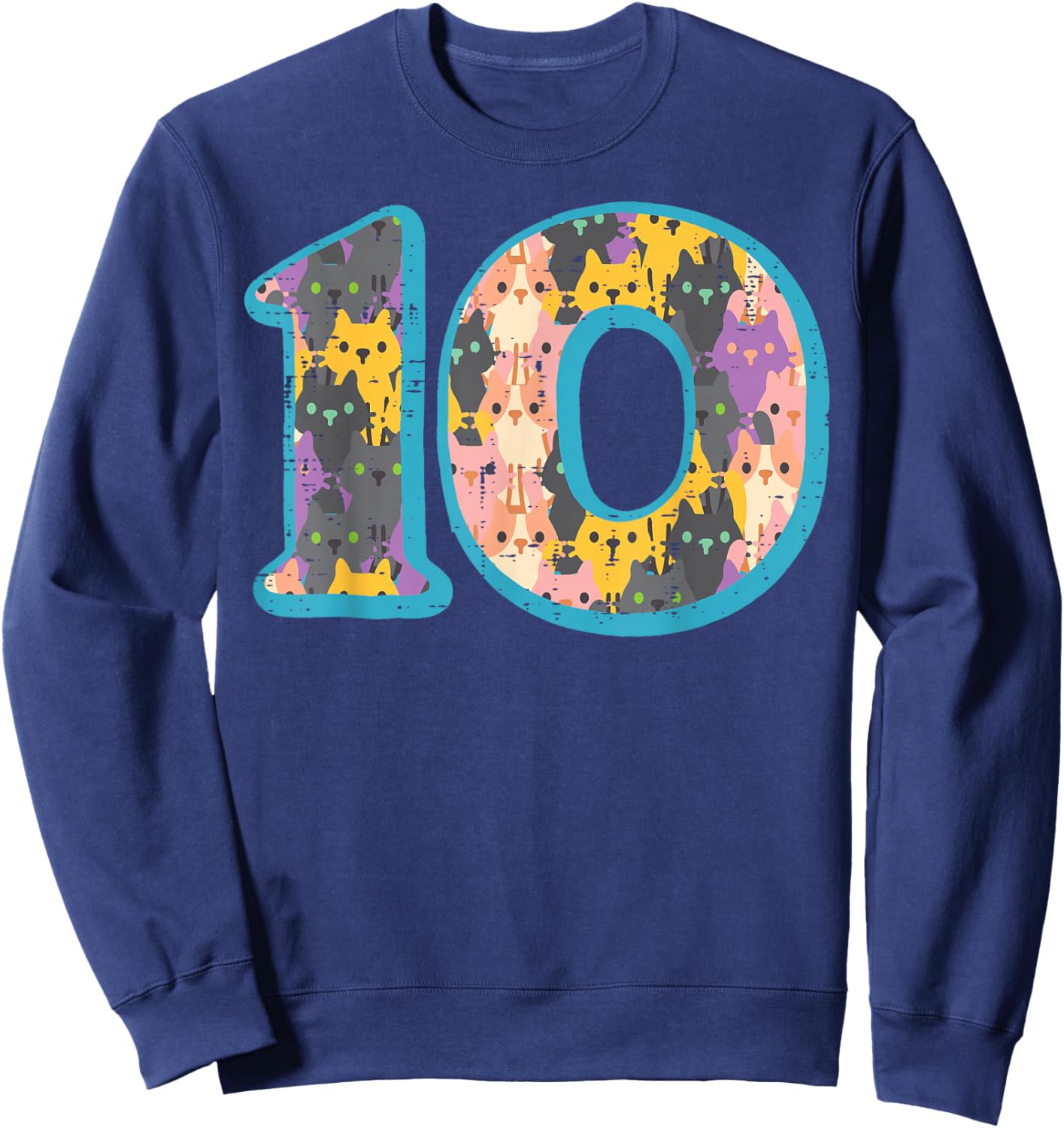 10th Birthday Cats Inside Number 10 Cute Bday Girls Boys Sweatshirt - Sweatshirt | Navy