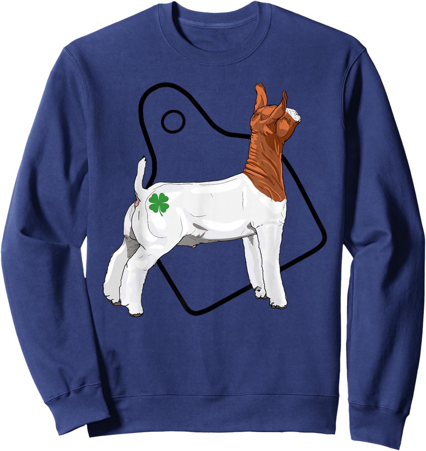 Show Market Wether Boer Goat Four Leaf Clover and Eartag Sweatshirt - Sweatshirt | Navy